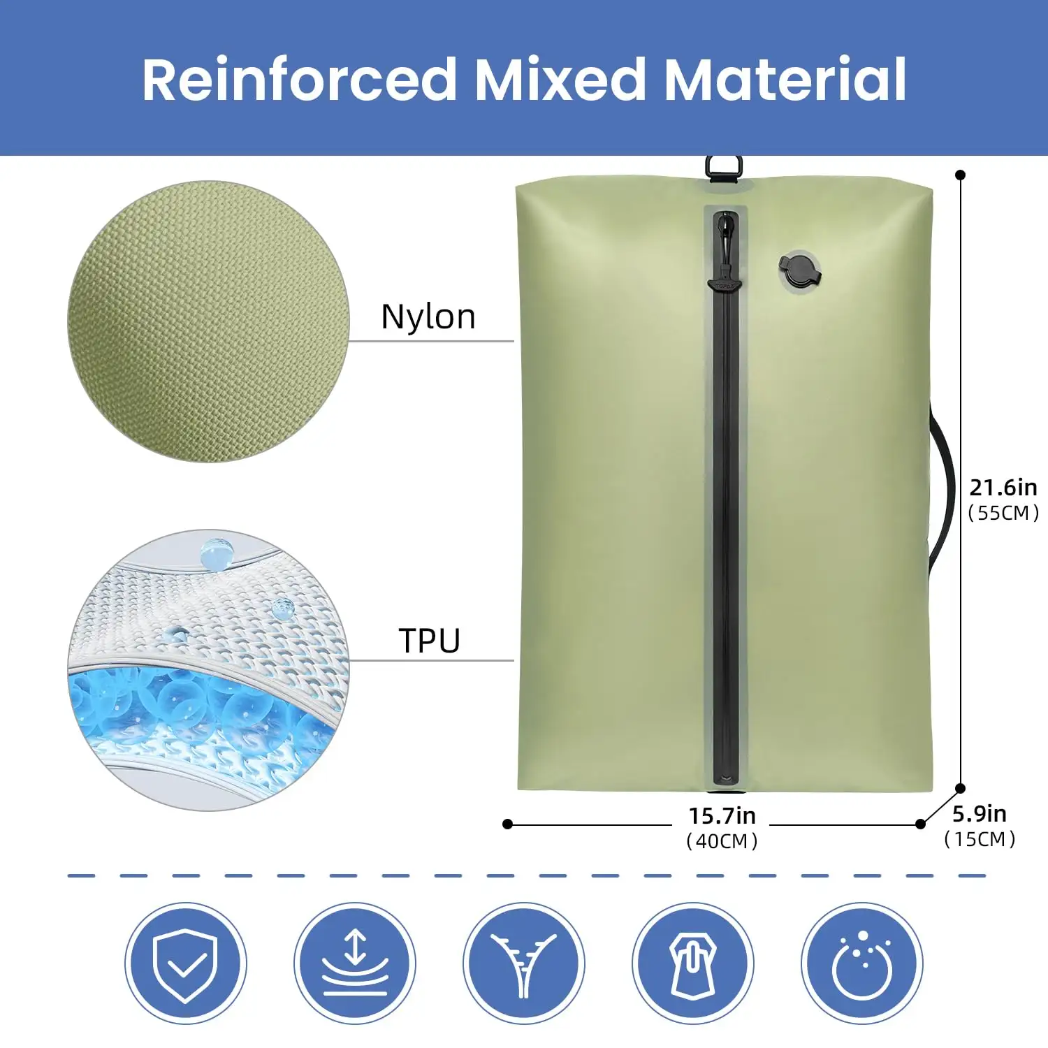 Beige BAGAIL TPU vacuum bag, extra large, reusable, waterproof zipper for travel, space-saving for suitcase and backpack.