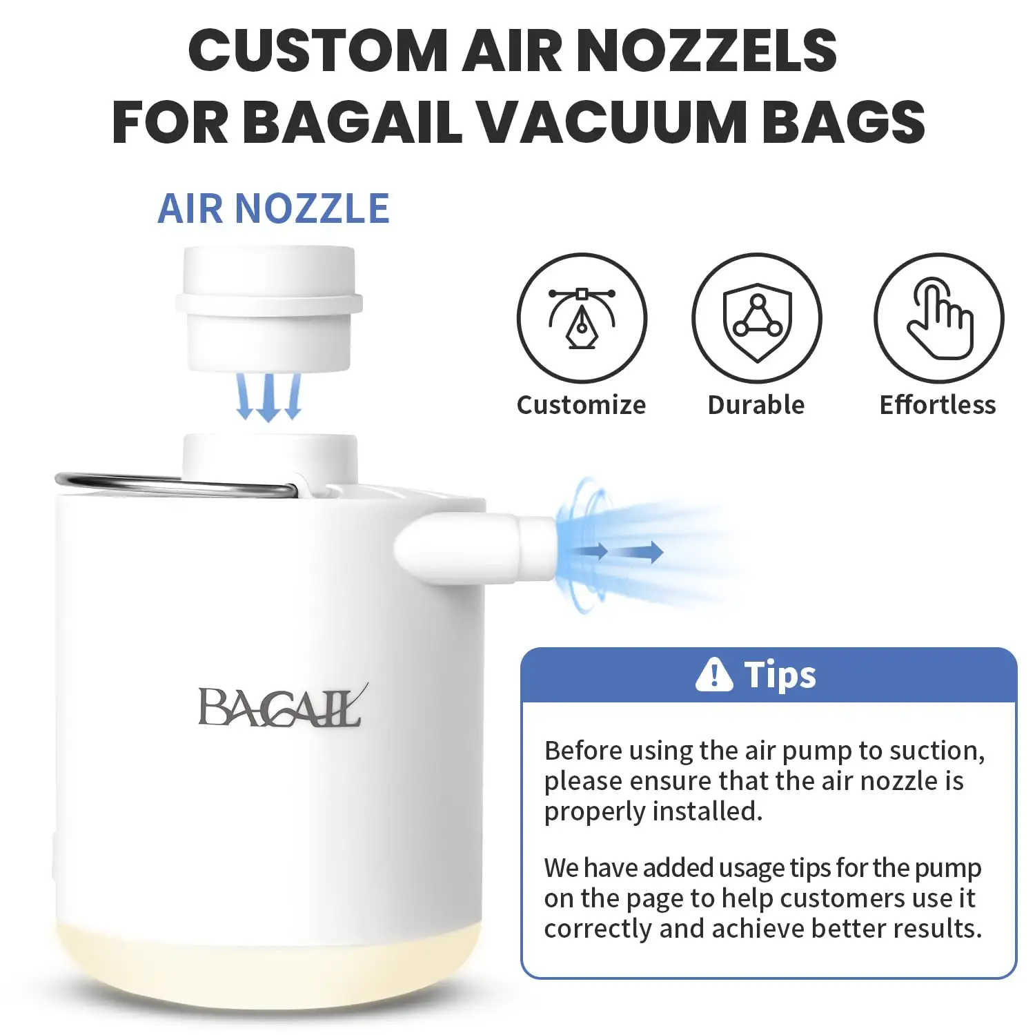 Beige BAGAIL TPU vacuum bag, extra large, reusable, waterproof zipper, space-saving for travel, suitcase, backpack.