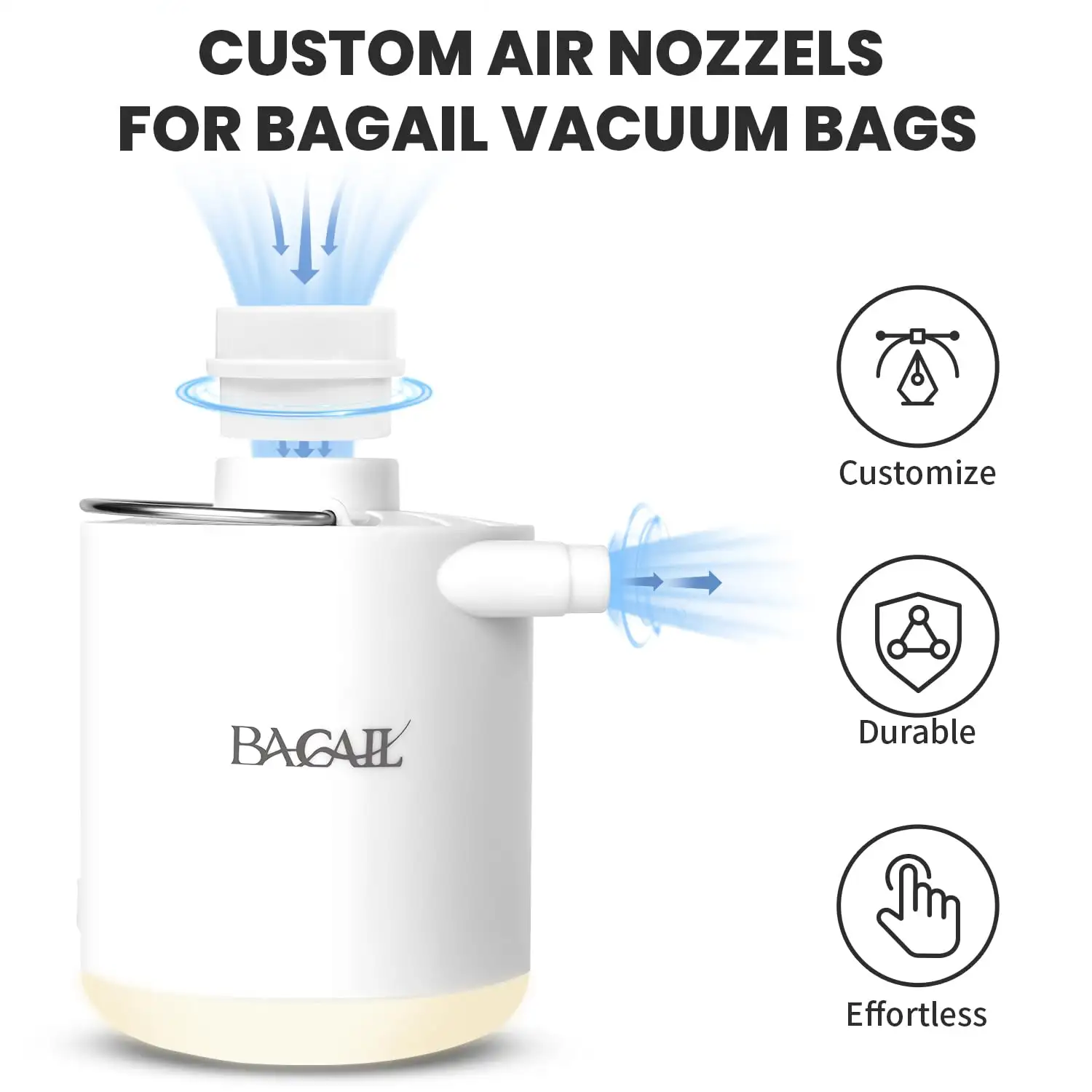 Beige BAGAIL TPU vacuum bag, extra-large, reusable compression with waterproof zipper for travel, suitcase, and backpack.