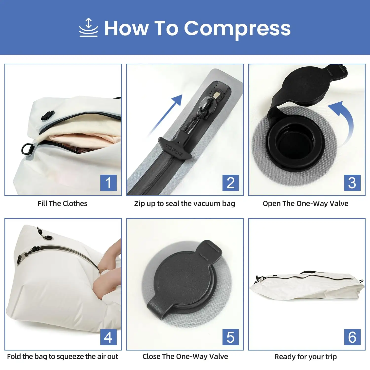 Beige BAGAIL TPU vacuum bag, extra-large, reusable, waterproof zipper for travel, space-saving for suitcase and backpack.