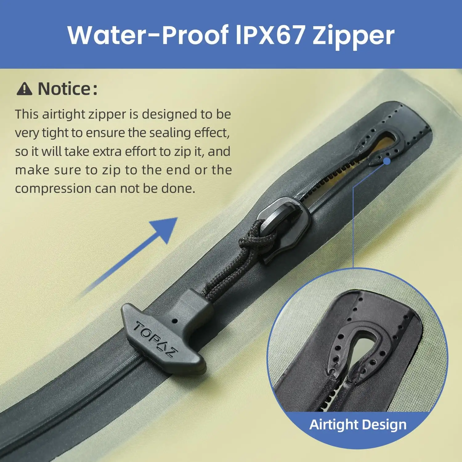 Beige BAGAIL TPU vacuum bag, extra-large reusable compression bag with waterproof zipper for travel, suitcase, and backpack.