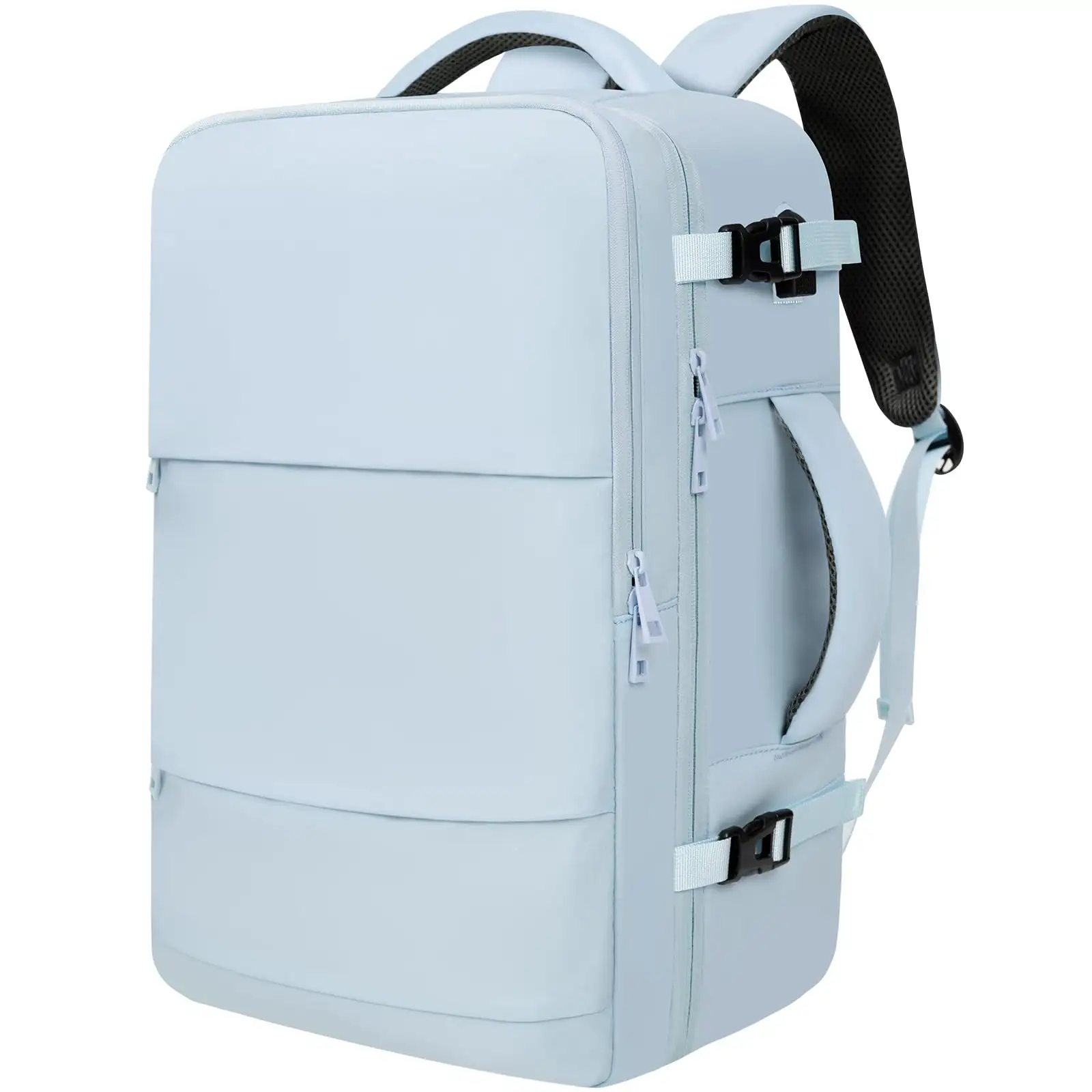 Beige travel laptop backpack with USB port, spacious luggage bag for carry-on, ideal for holidays and business trips.