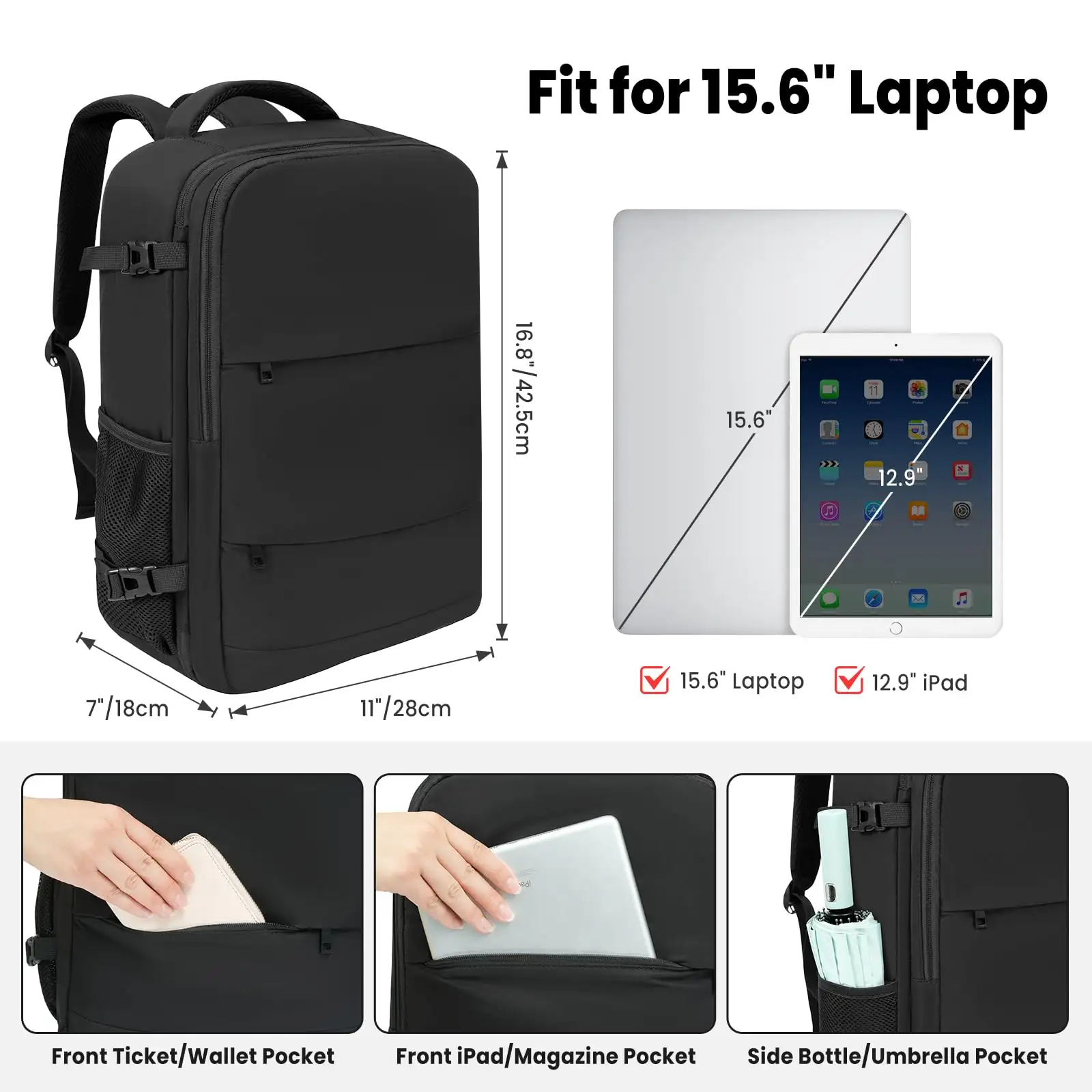 Beige travel laptop backpack with USB port, perfect carry-on luggage bag for holidays and business trips.