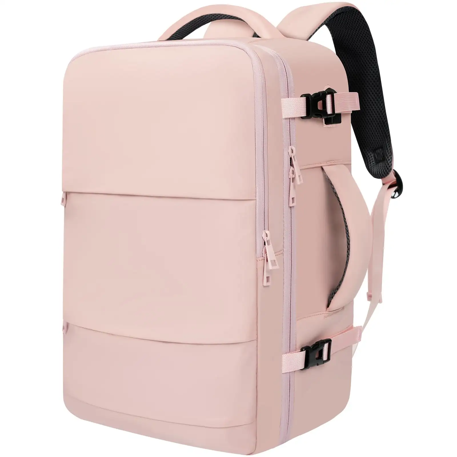 Beige travel laptop backpack with USB port, designed for carry-on luggage and ideal for holidays and business trips.