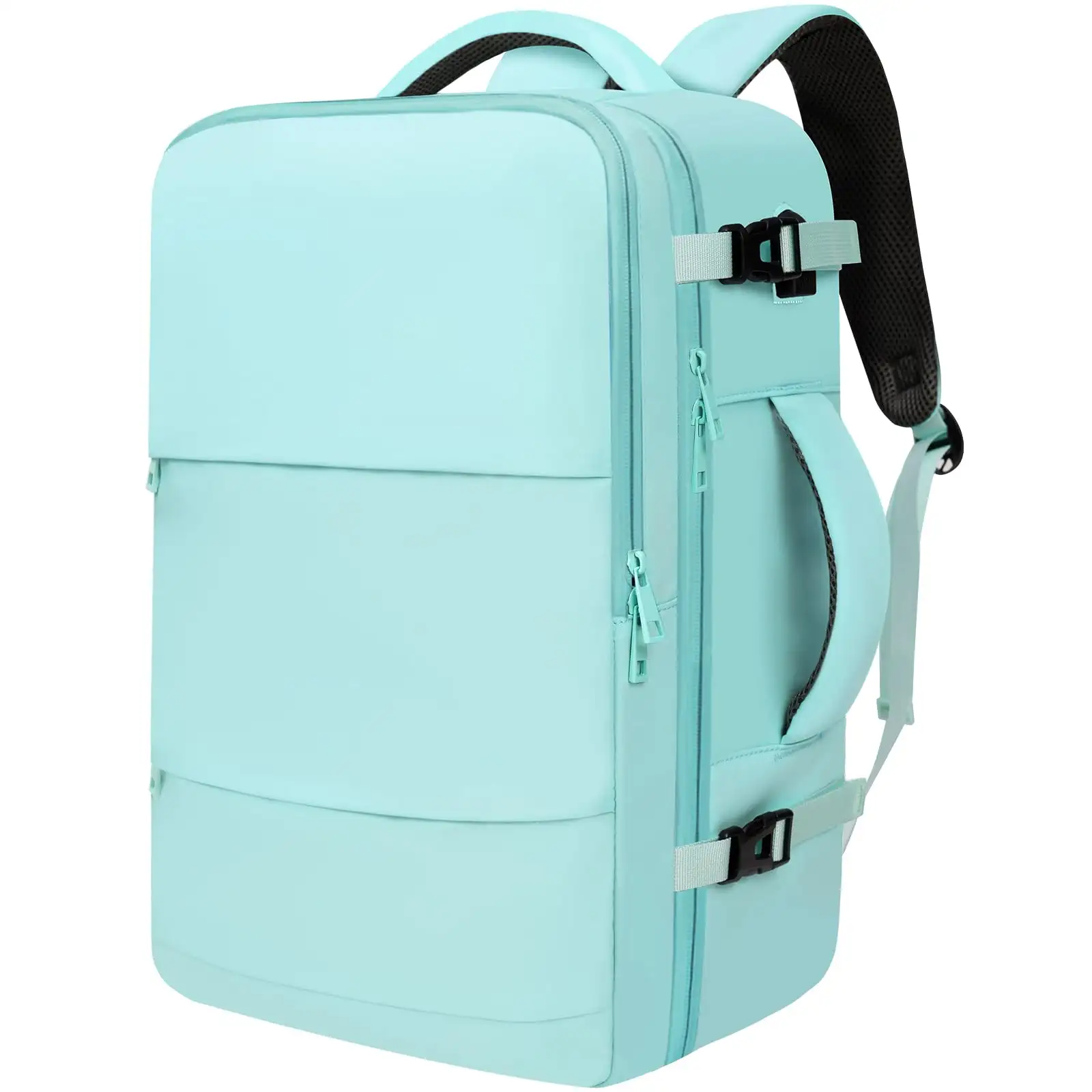 Beige travel laptop backpack with USB port, spacious carry-on luggage bag for holidays and everyday use.