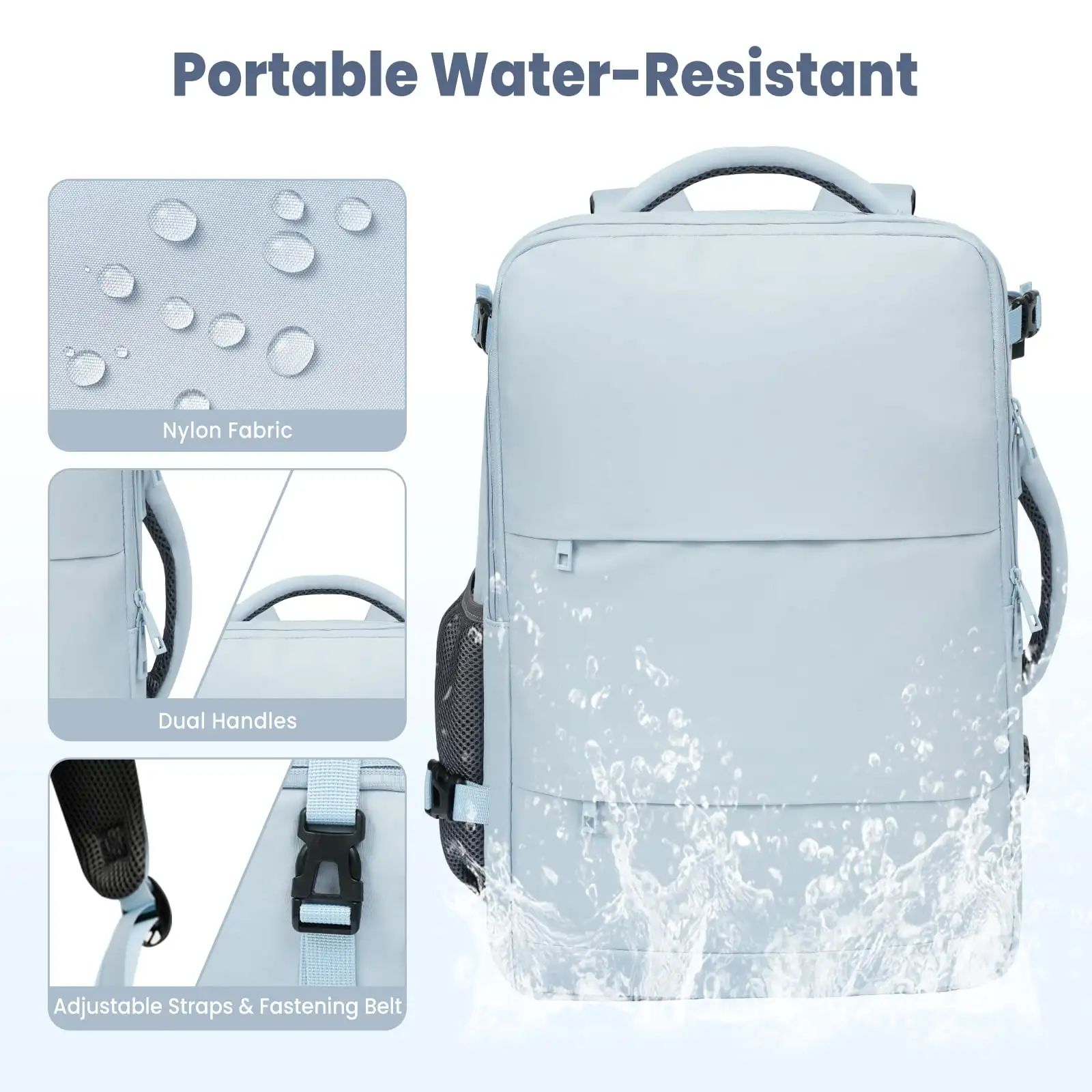 Travel laptop backpack with USB port, beige carry-on luggage bag for holidays and business trips.