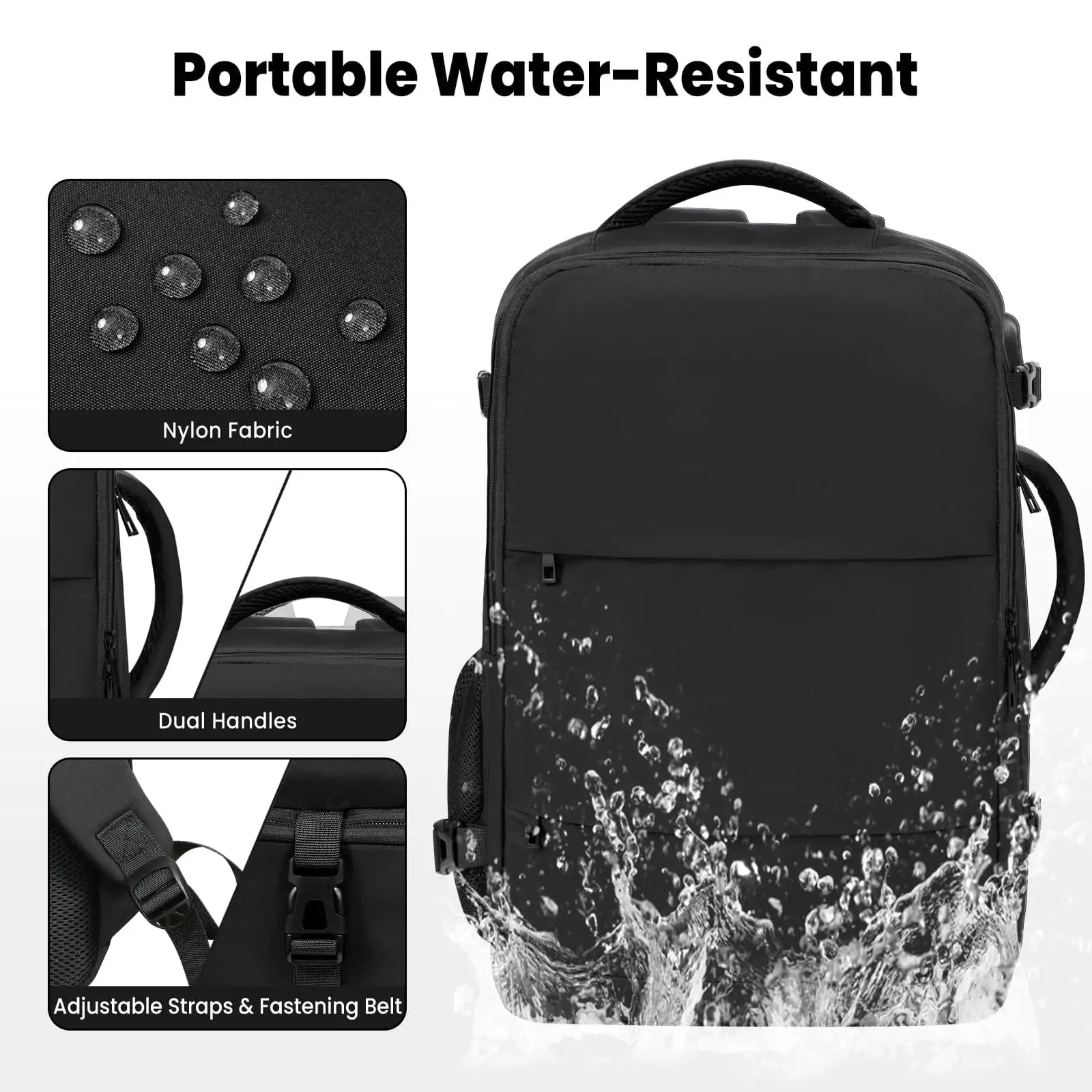 Beige travel laptop backpack with USB port, ideal for carry-on and luggage, perfect for holidays and business trips.