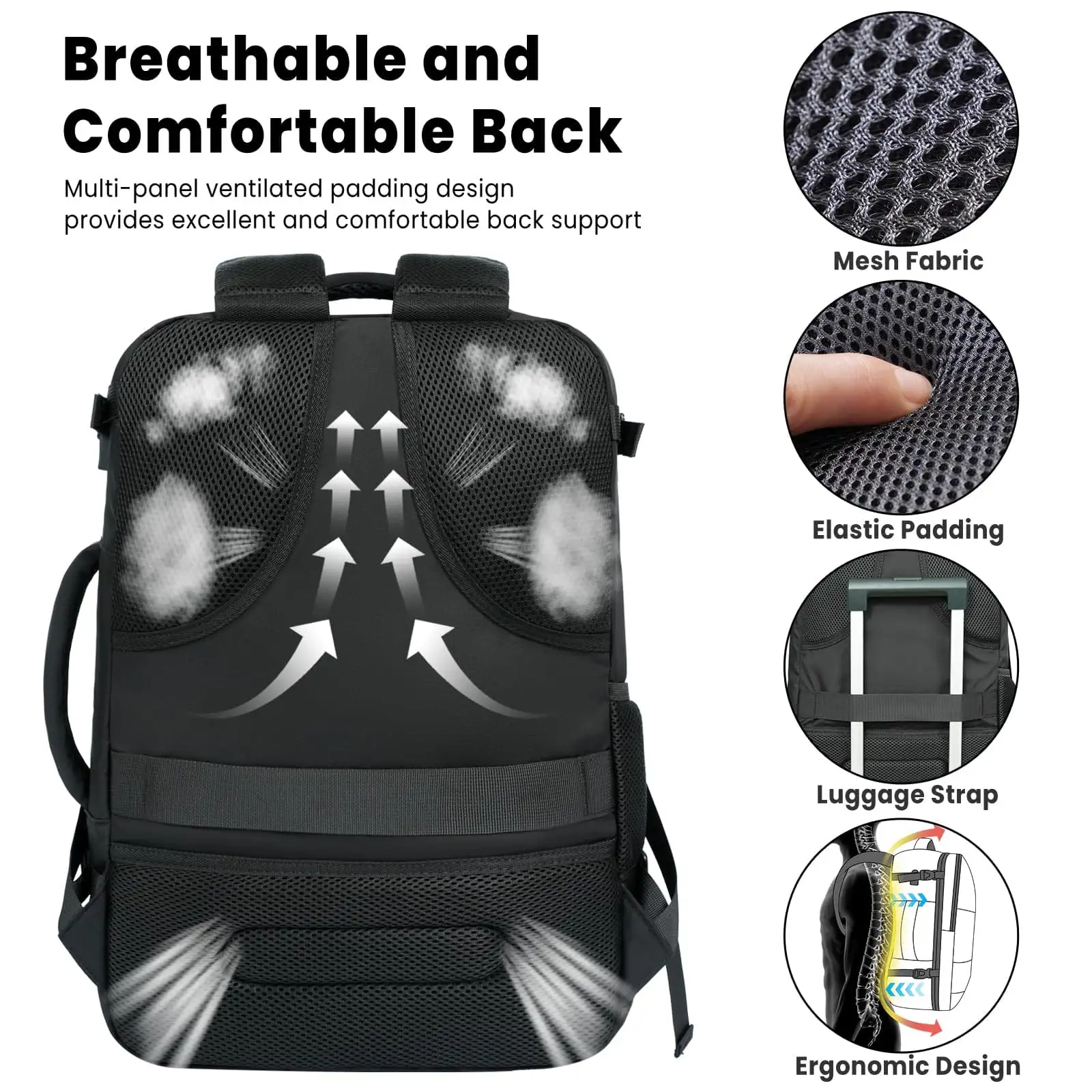 Beige travel laptop backpack with USB port, designed for carry-on luggage and travel convenience. Ideal for holidays.