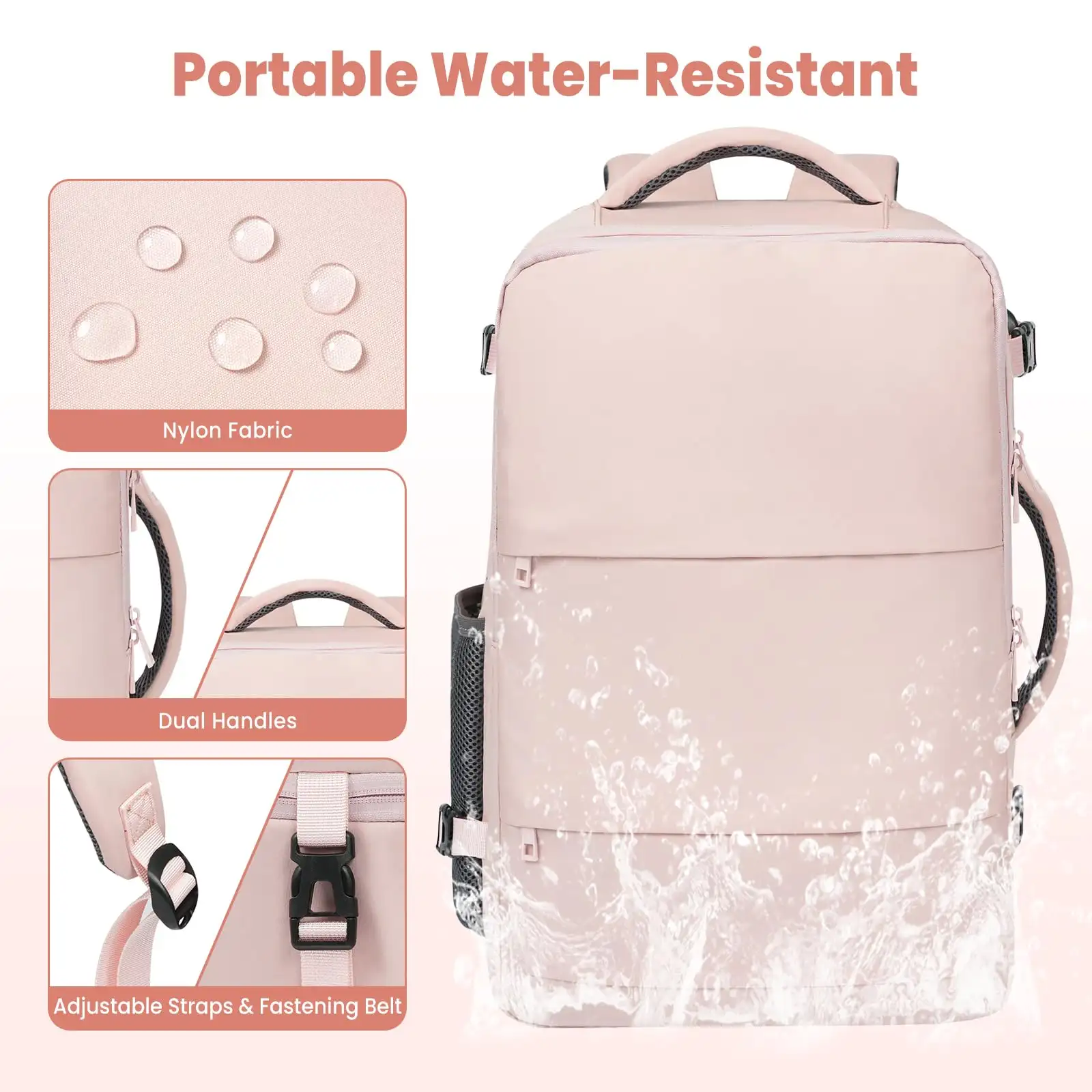 Travel laptop backpack with USB port, beige carry-on luggage bag, ideal for holidays and business trips.