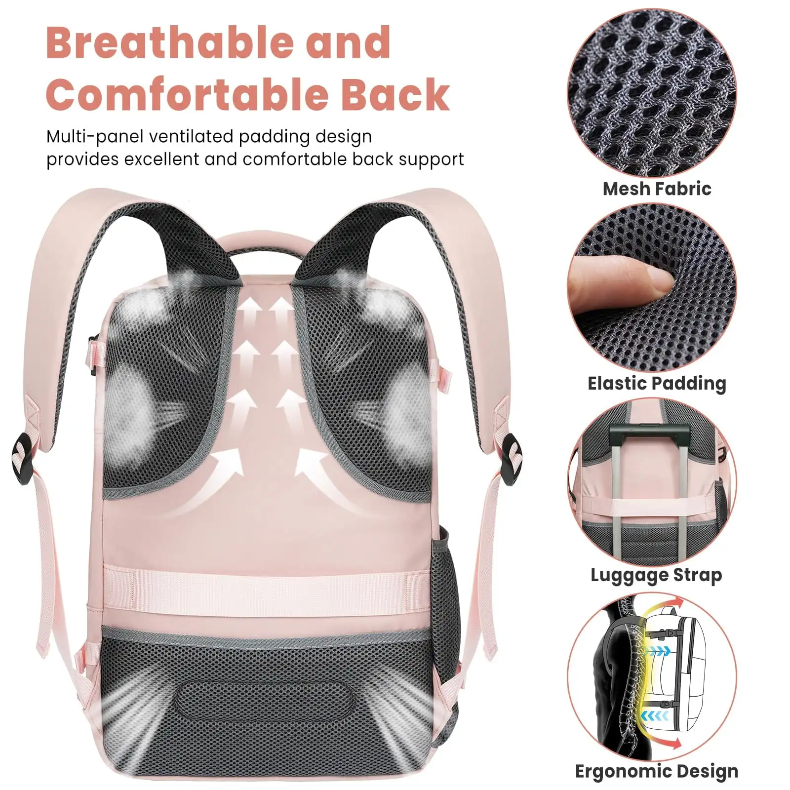 Travel laptop backpack with USB port, beige carry-on luggage bag for men and women, perfect for holidays and business trips.