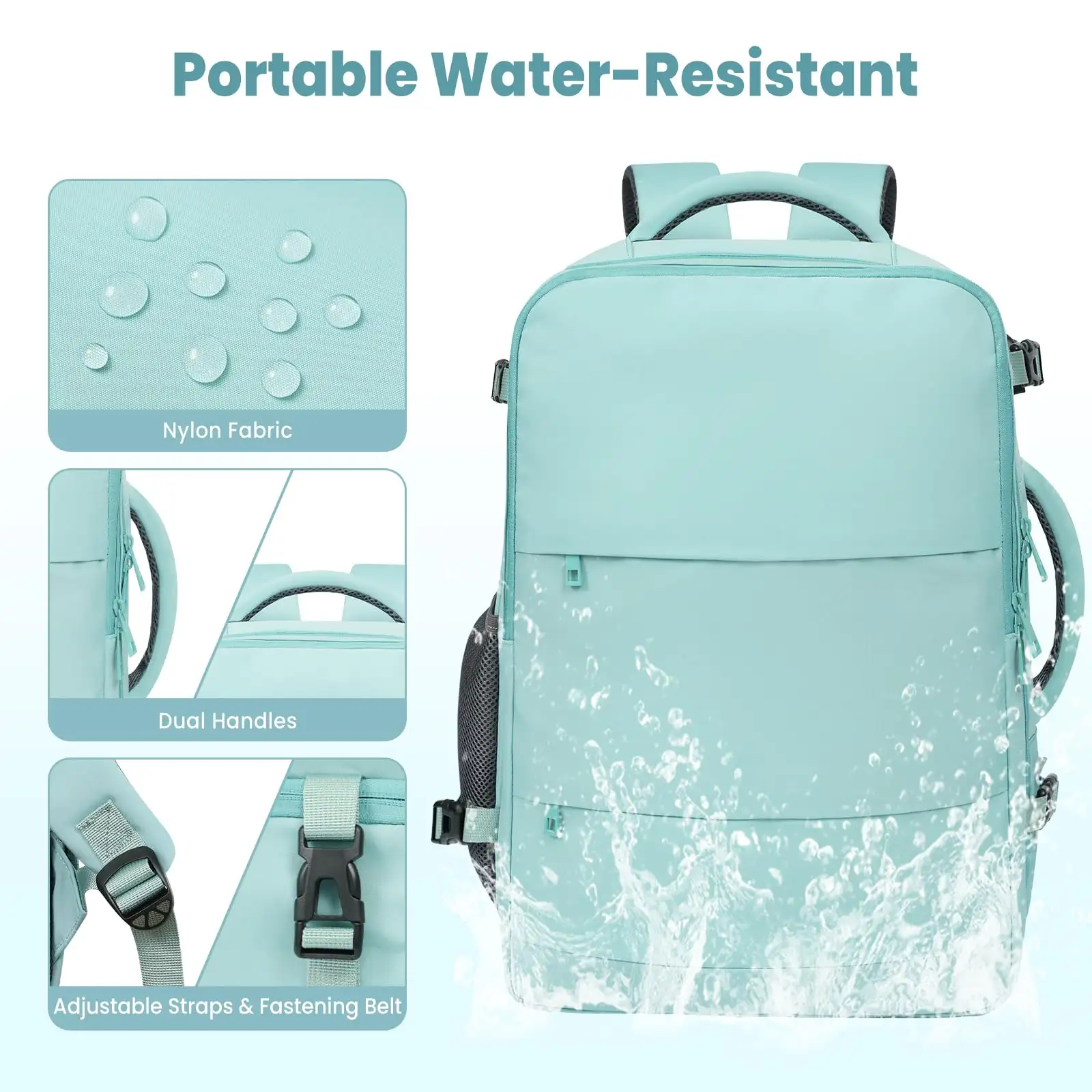 Beige travel laptop backpack with USB port, perfect carry-on luggage for holidays and business trips.