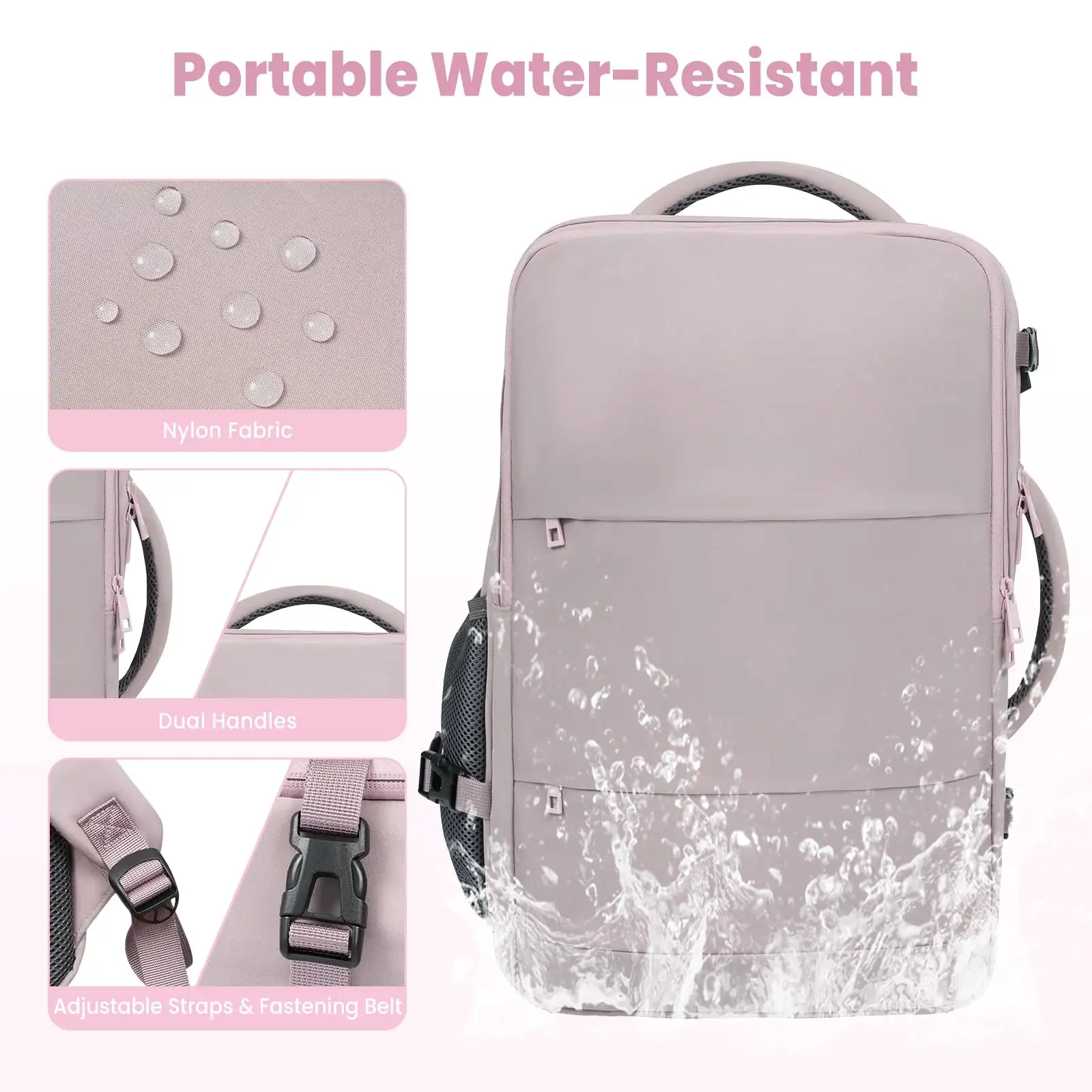 Travel laptop backpack with USB port, beige carry-on luggage bag for holidays and business trips.