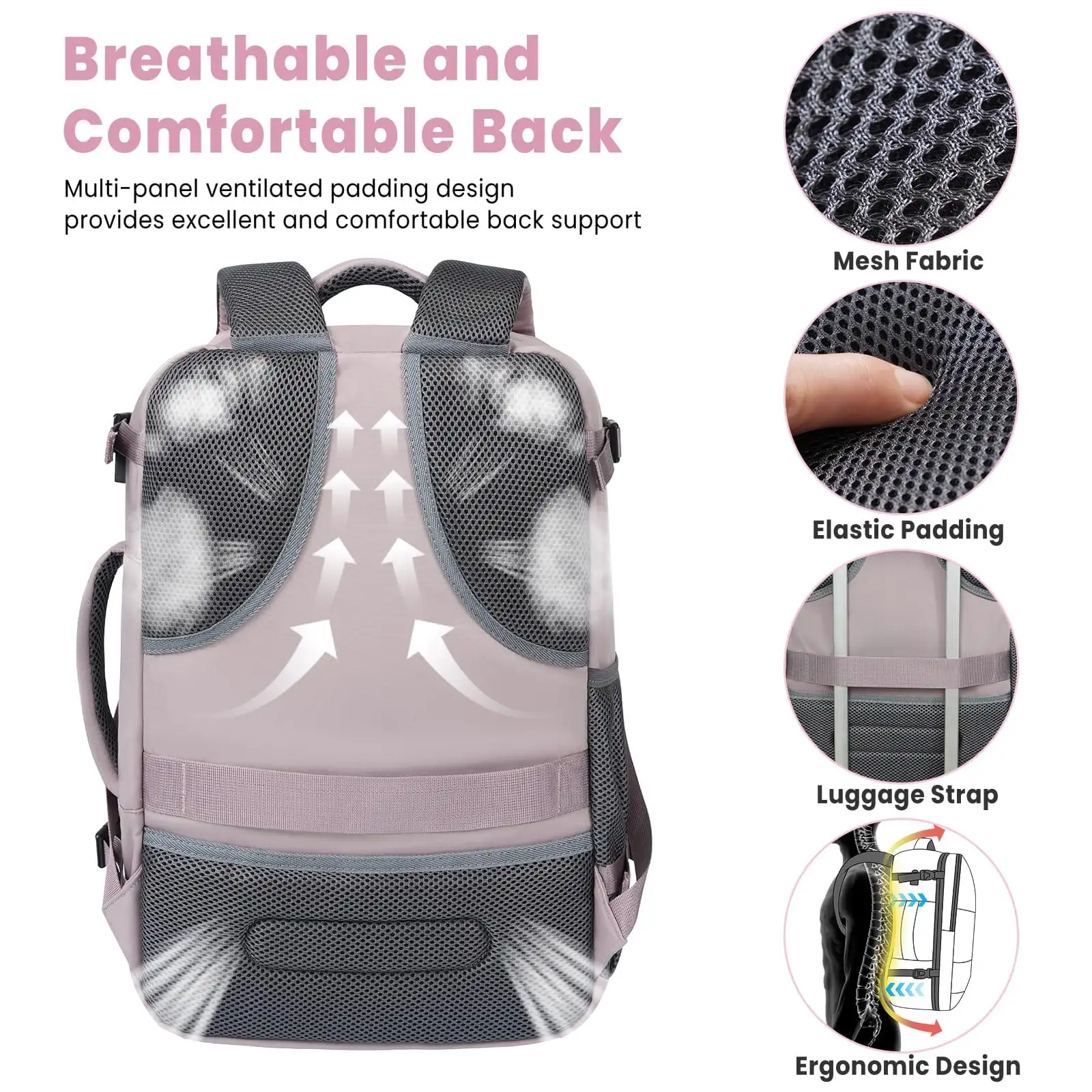 Travel laptop backpack with USB port, beige carry-on luggage bag ideal for holidays and commuting.