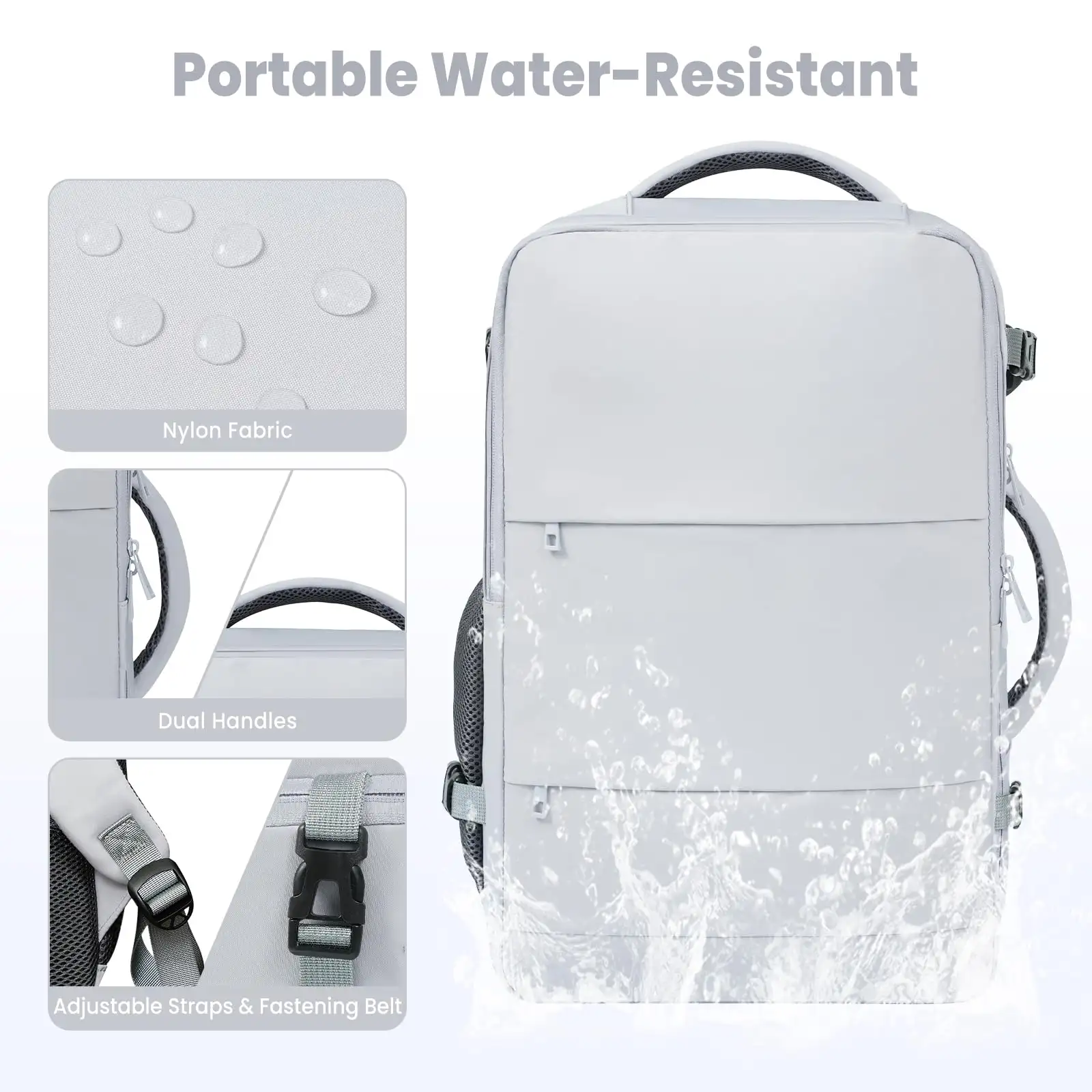 Travel laptop backpack with USB port, beige carry-on luggage bag for holidays and business trips.