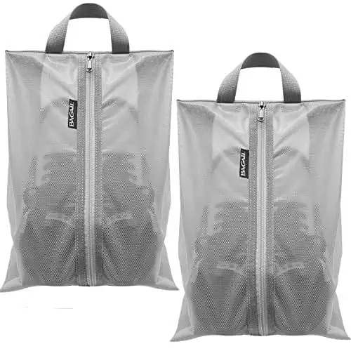 Portable lightweight travel shoe bags for men and women, 2-pack, medium size 16"x9"x3.6", ideal for organized storage.