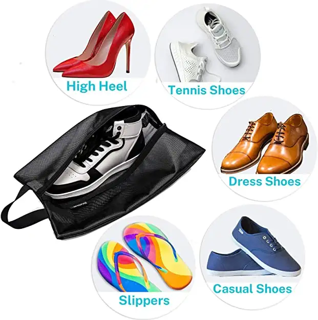 Portable lightweight travel shoe bags for men and women, perfect for organizing and protecting footwear on the go.