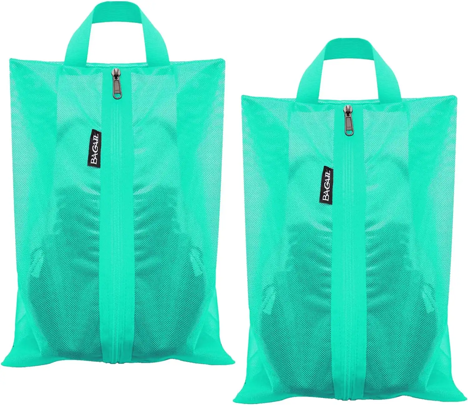 Portable lightweight travel shoe bags for men and women, 2-pack, turquoise, 17"x10"x5", ideal for organized shoe storage.