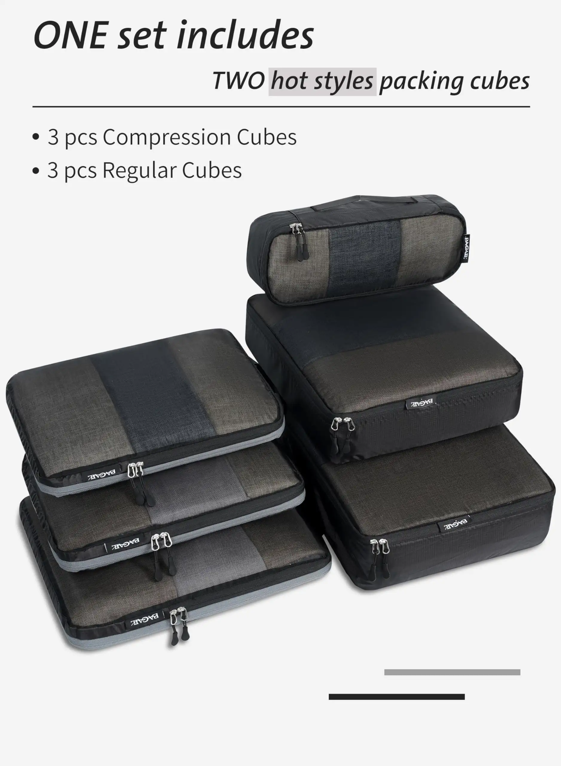 7-piece ultralight packing cube set with 3 compression organizers and 1 shoe bag for efficient travel storage.