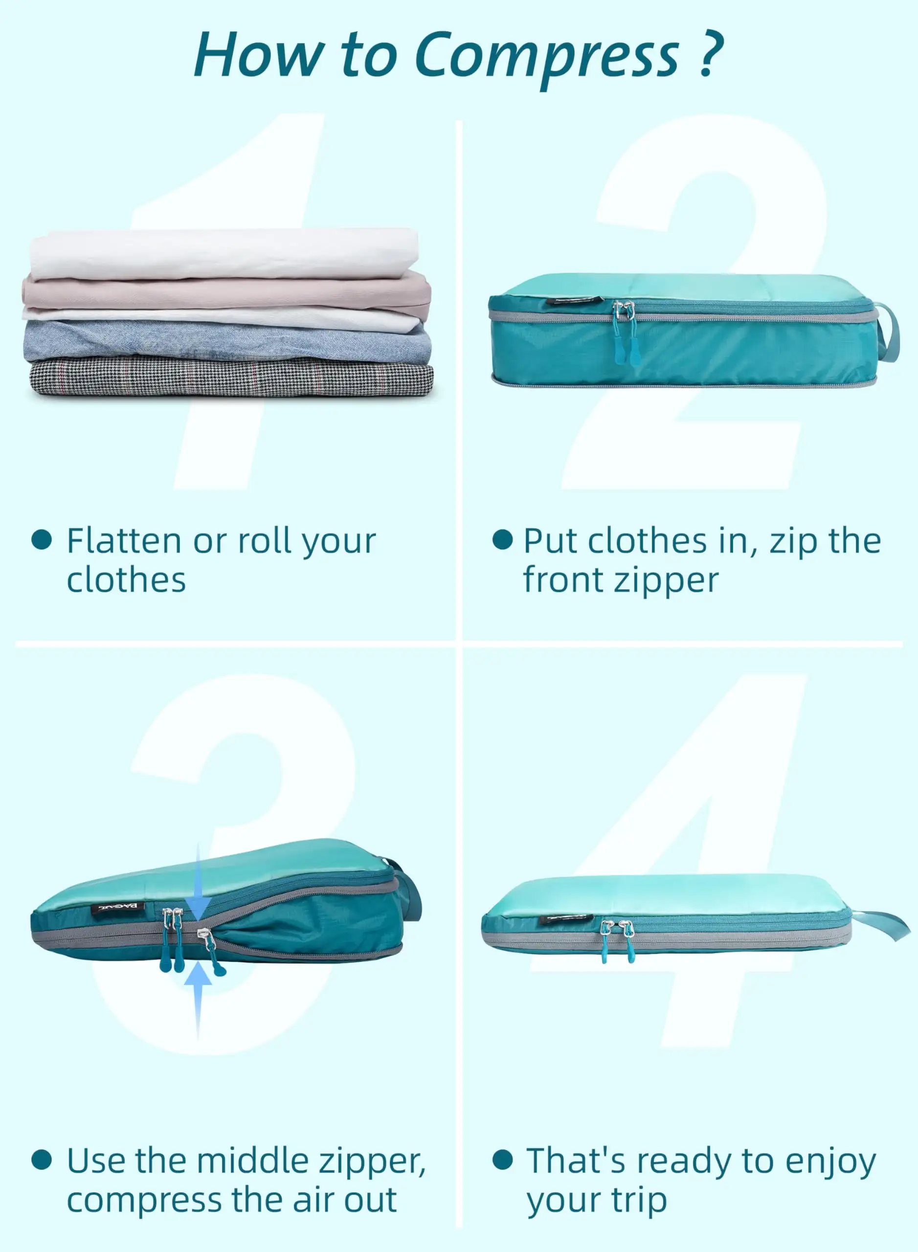 7-piece ultralight packing cubes set with 3 compression organizers and 1 shoe bag in beige mesh for efficient travel storage.