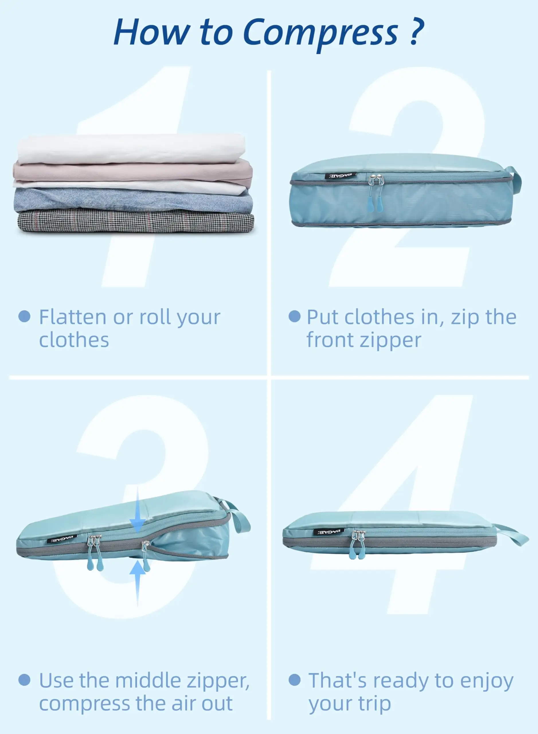 7-piece ultralight packing cubes set with 3 compression organizers and 1 shoe bag in beige mesh for travel efficiency.