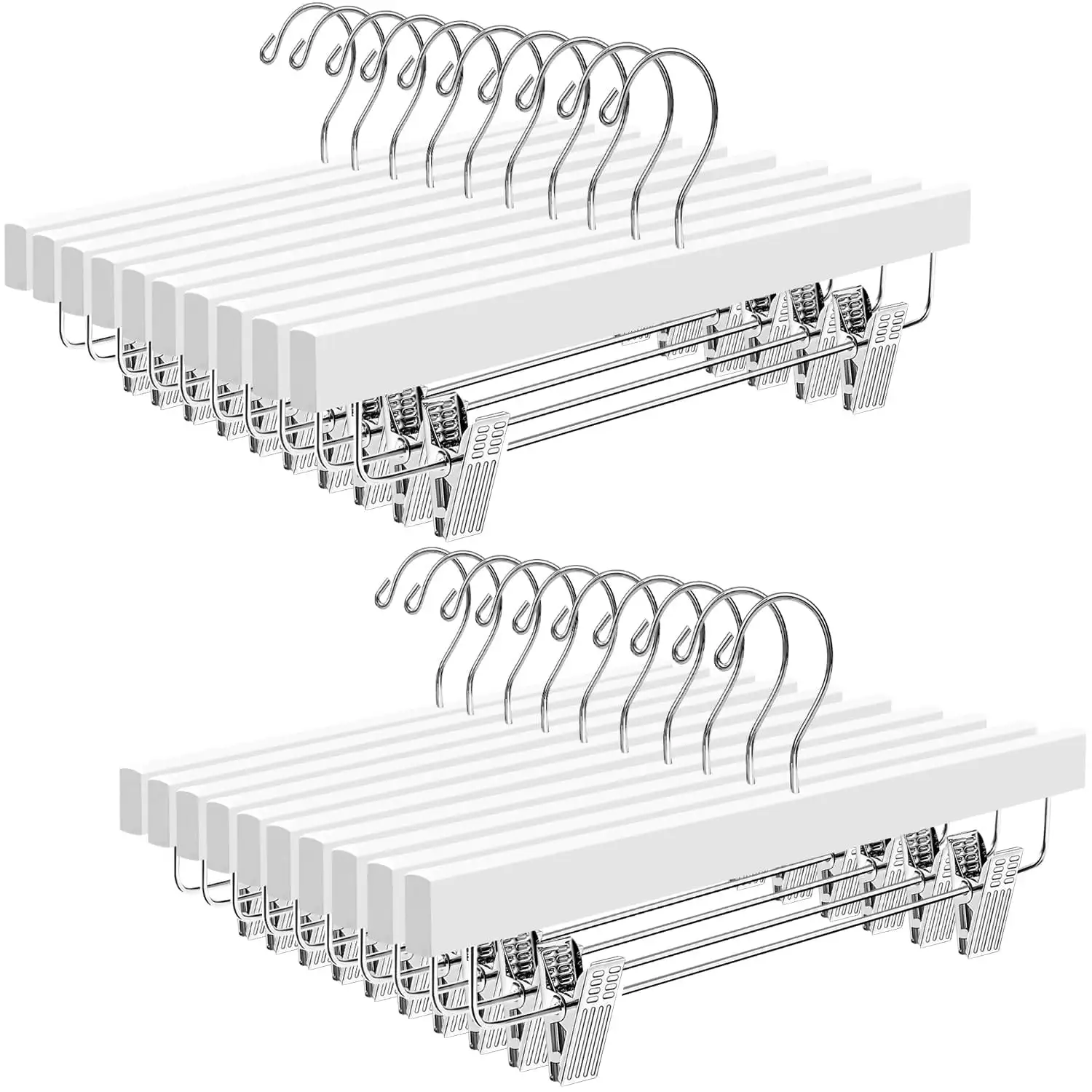 BAGAIL black wooden pants hangers with adjustable clips and 360° swivel hooks for trousers, jeans, and shorts (10-pack)