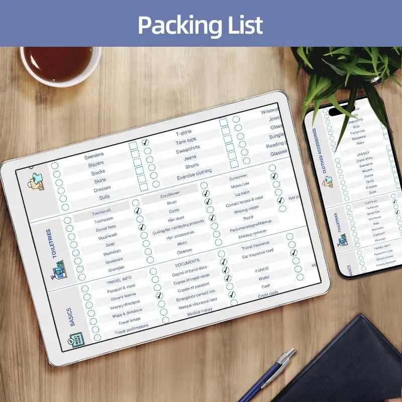 Editable Travel Packing List Template PDF for Cruise and Vacation, A4 A5 US Letter, Family Checklist Planner.
