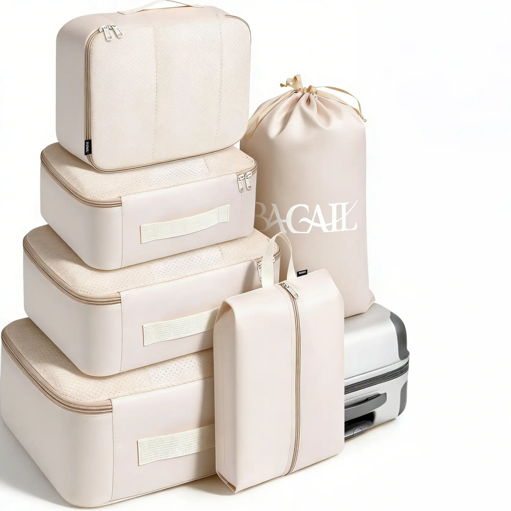 6-set packing cubes for carry-on, mesh travel organizers with clear design for efficient luggage organization.