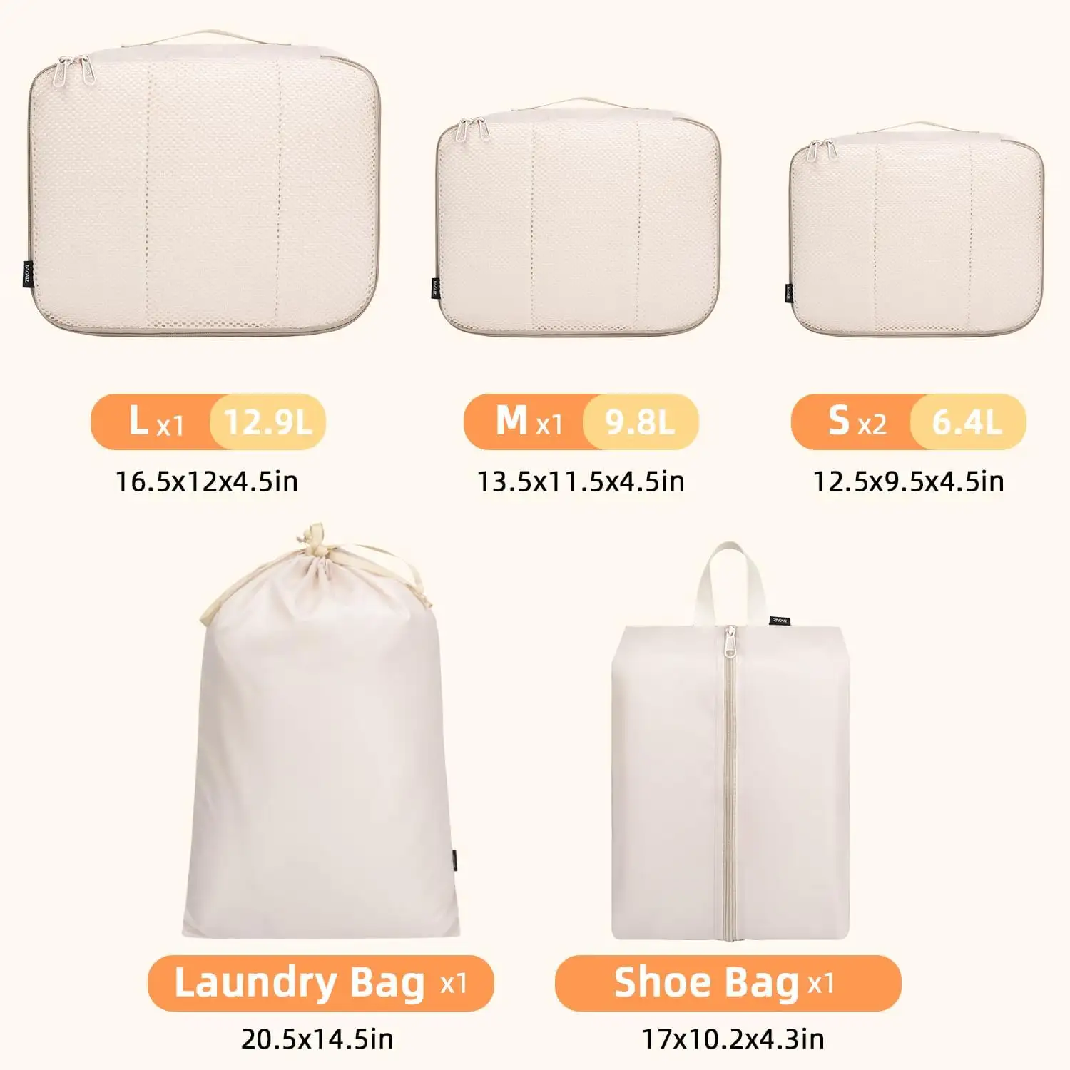 6-set packing cubes for carry-on luggage, mesh design, clear view for easy organization, travel accessories.