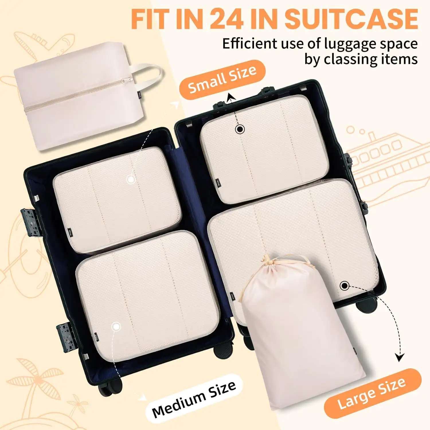 6-pack travel packing cubes with mesh design for carry-on luggage organization and efficient packing.