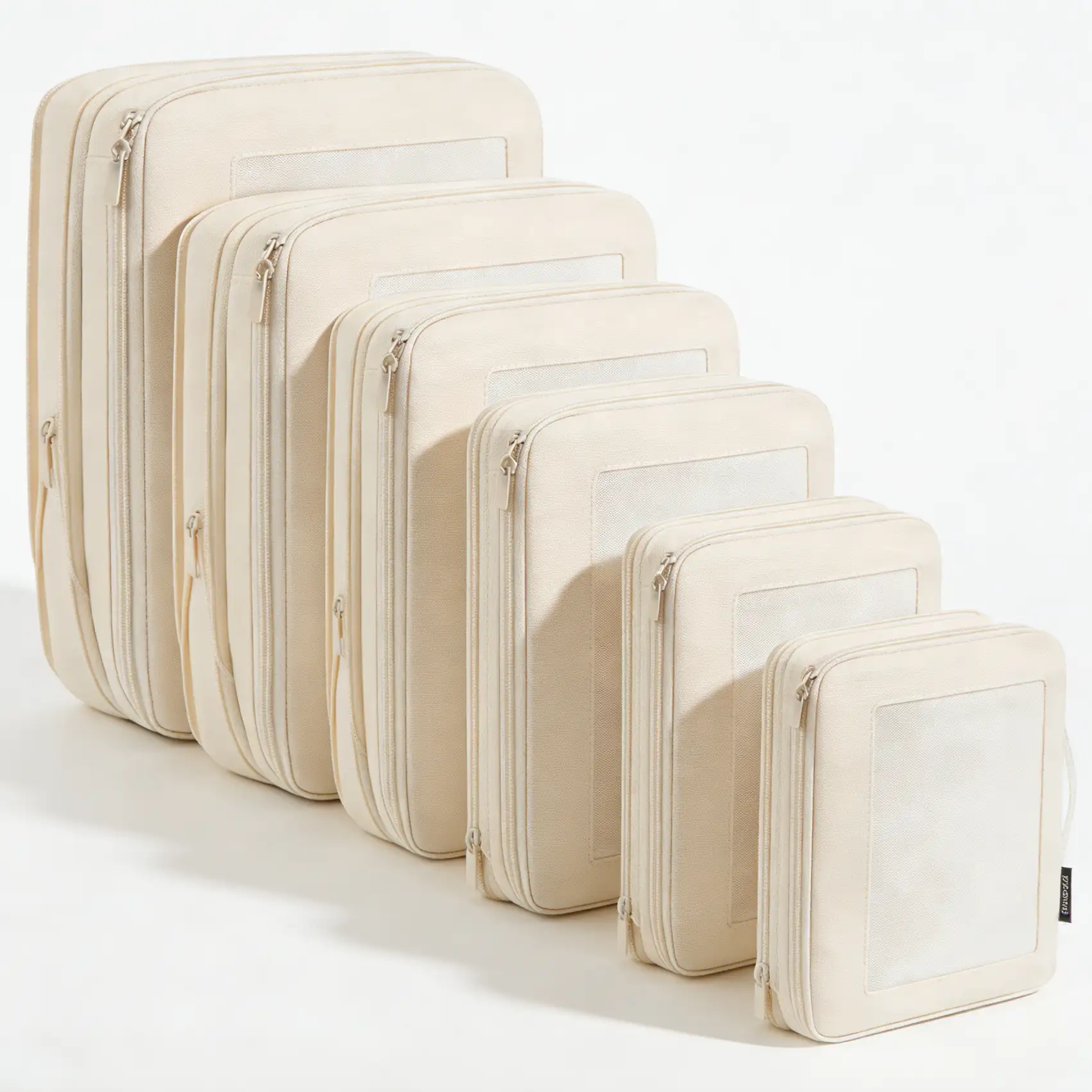 6 set square mesh compression packing cubes for travel, lightweight, space-saving, organized luggage storage solutions.