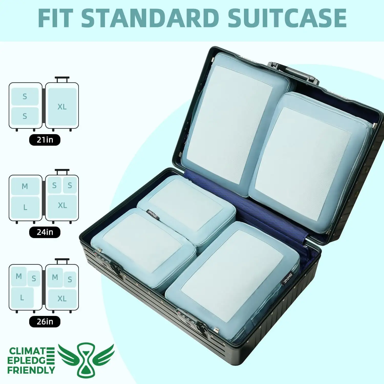 6 Set Square Mesh Compression Packing Cubes for Travel, Expandable Organizers for Efficient Luggage Packing
