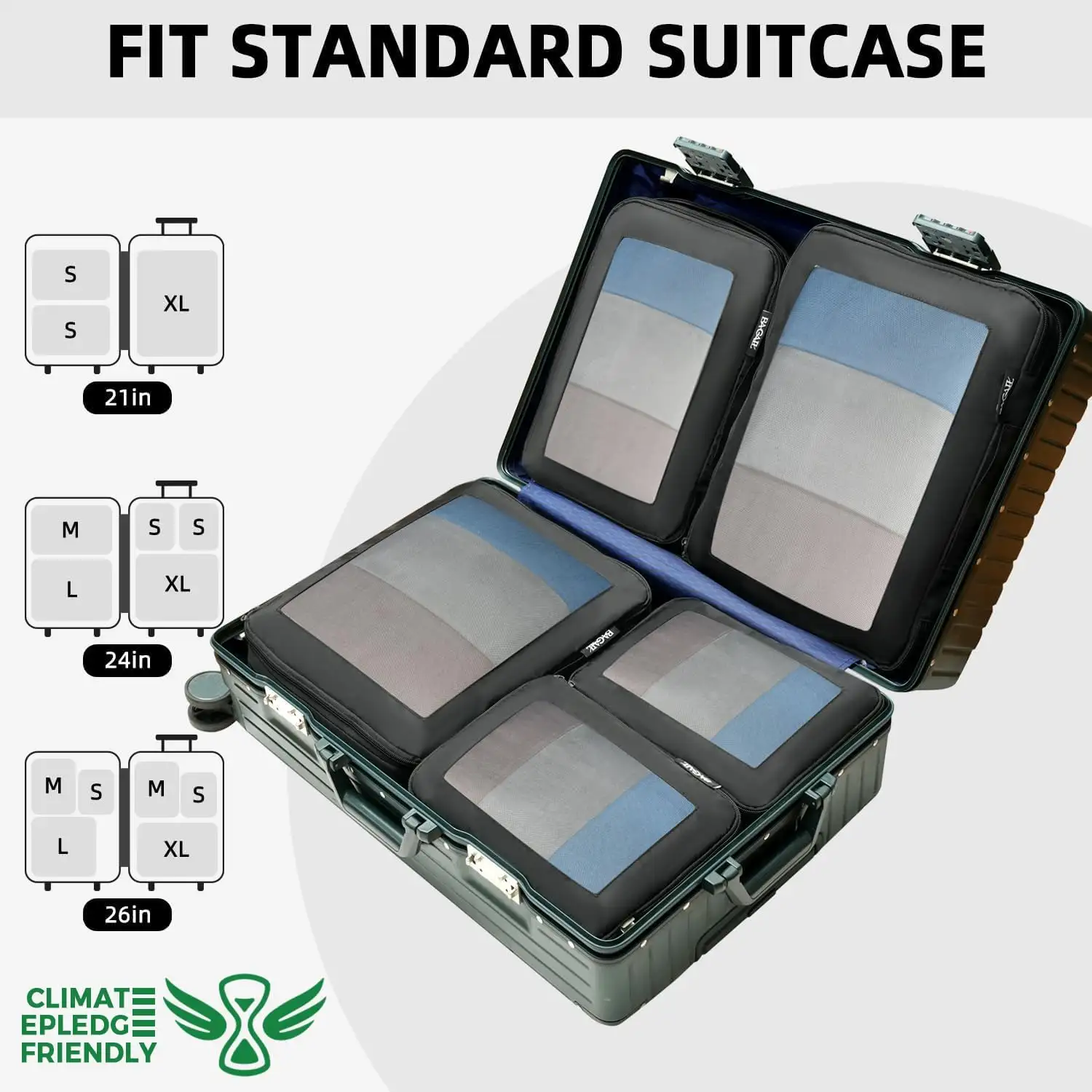 6 Set Square Mesh Compression Packing Cubes for organized travel, featuring breathable mesh and expandable design for effi...