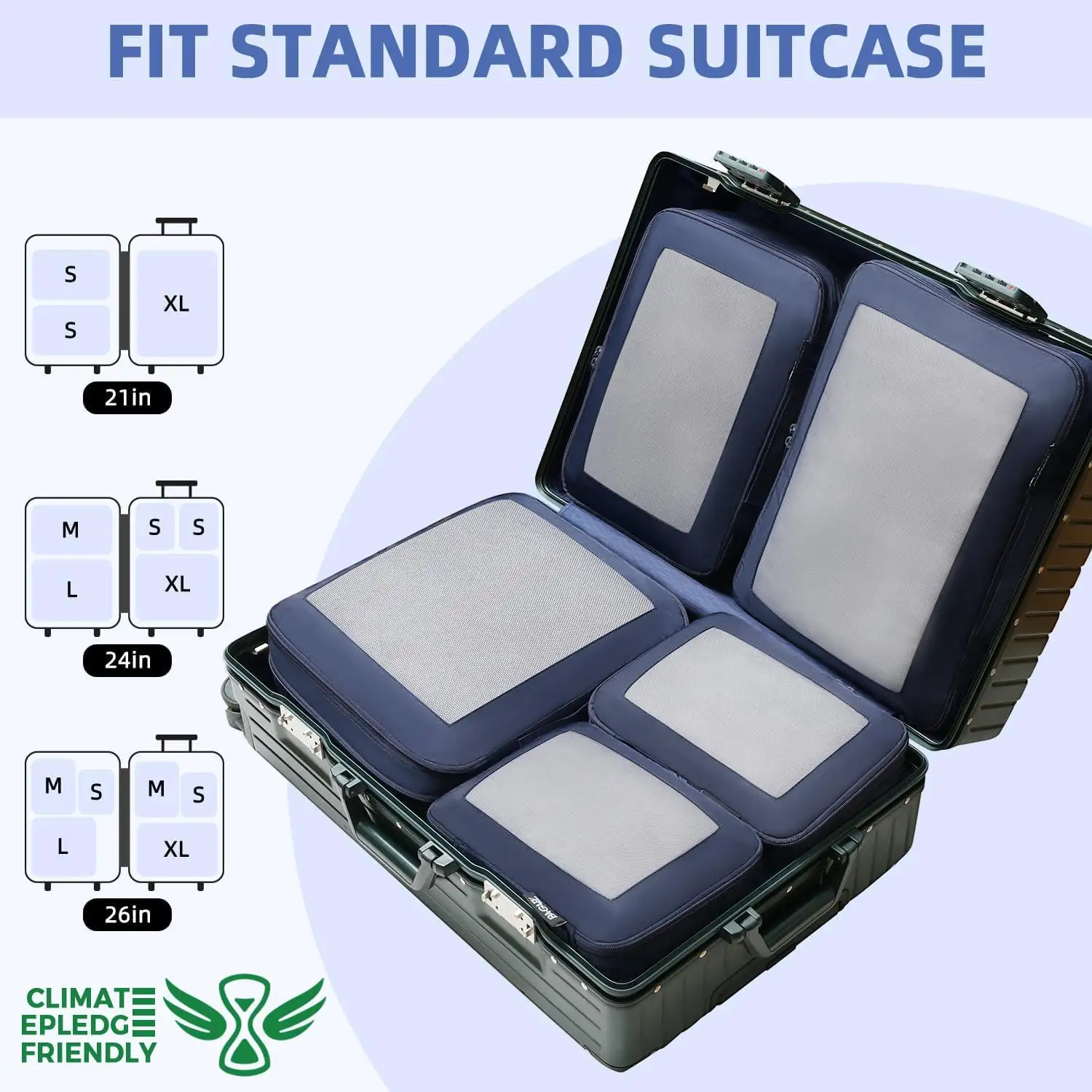 6 Set Square Mesh Compression Packing Cubes for Travel, Expandable Organizers for Efficient Luggage Packing