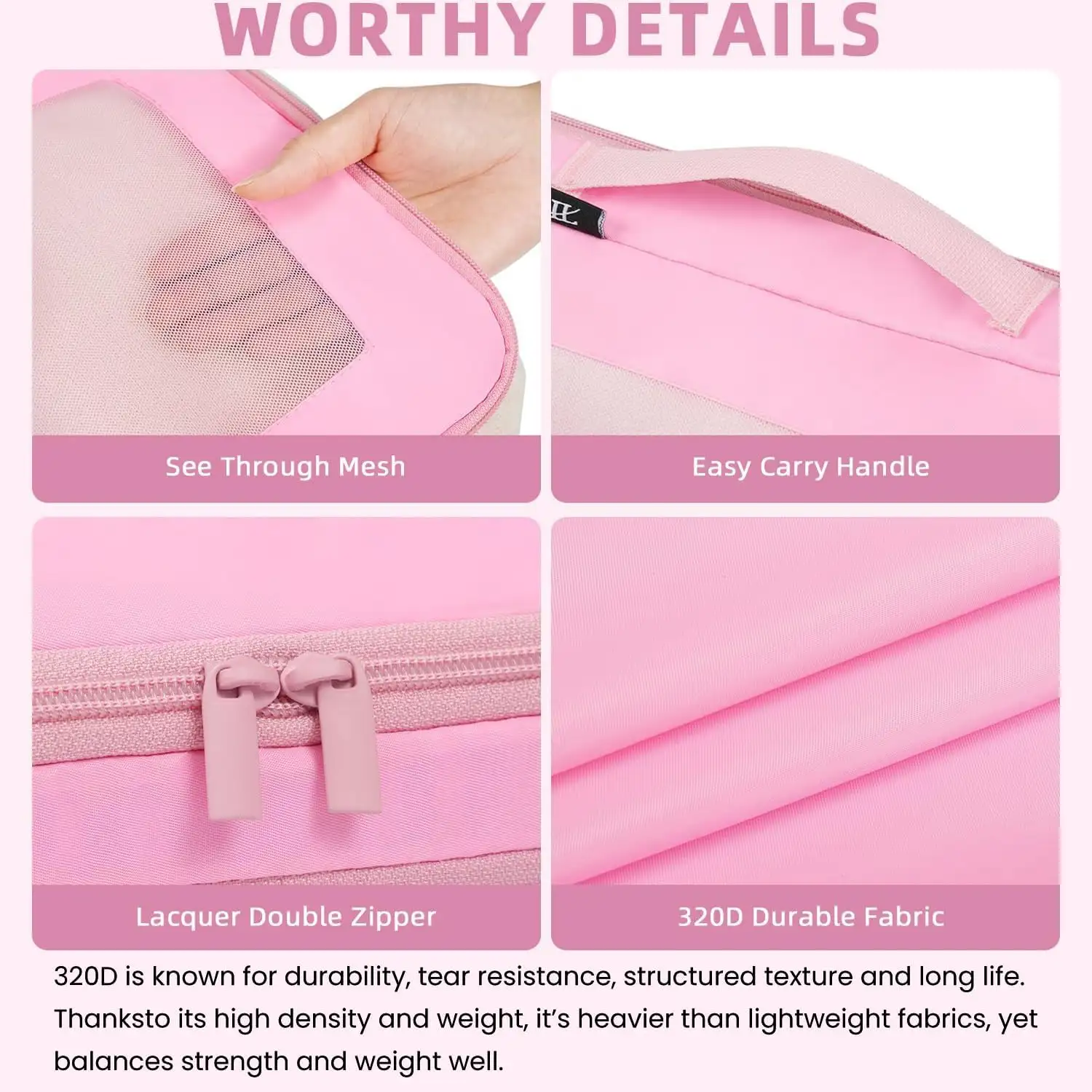 6 Set Square Mesh Compression Packing Cubes in various sizes for organized travel and efficient packing solutions.