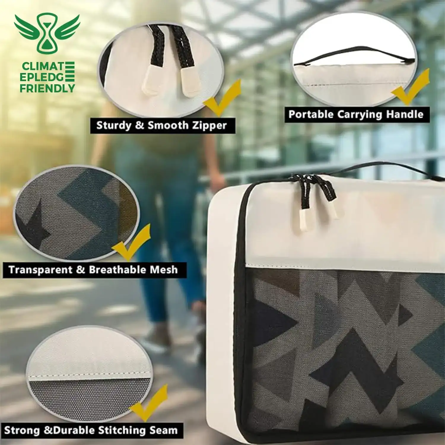 8 packing cubes set for luggage organization, includes clear bags and a shoe bag for efficient travel packing.