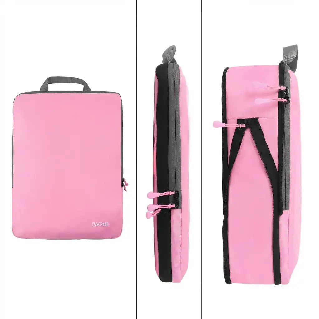Expandable 4-set compression packing cubes for organized travel, featuring durable fabric and efficient space-saving design.