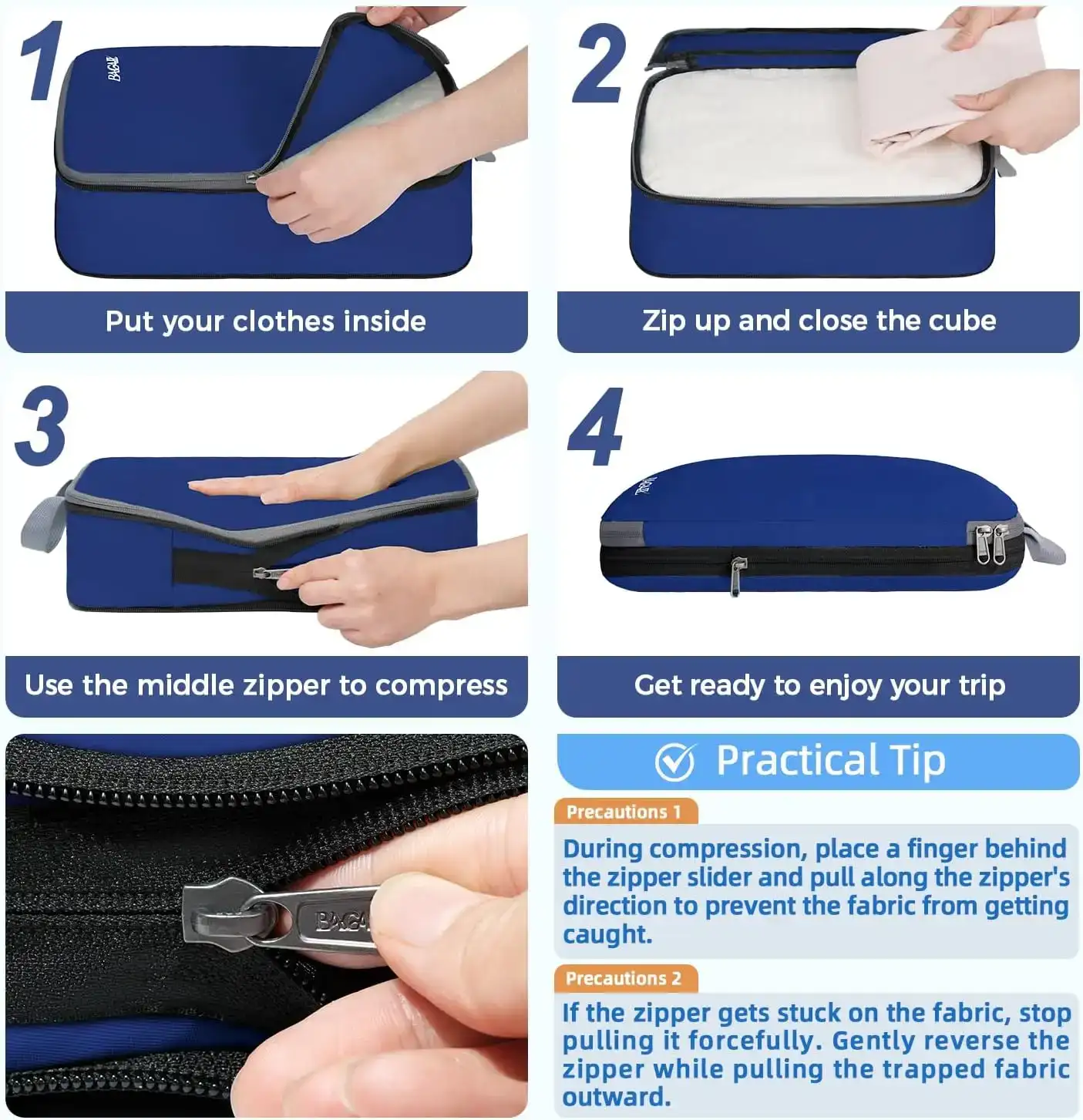 Expandable 4-pack compression packing cubes for organized travel, featuring durable fabric and zippered compartments.