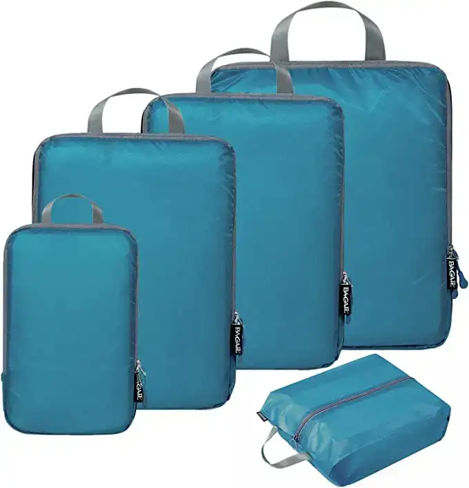 5 ultralight nylon packing cubes with shoe bag, compression design, ideal travel accessories for organized packing.
