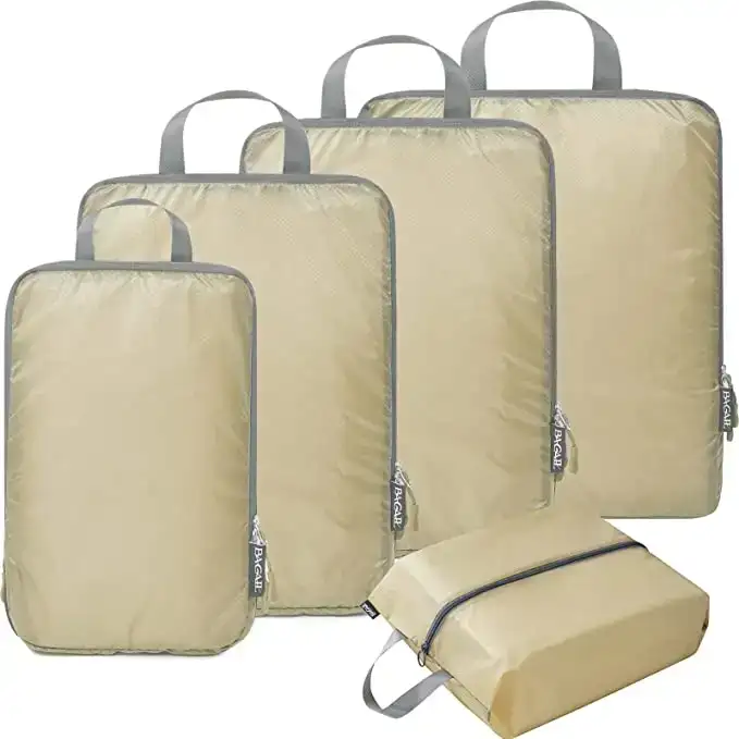 5 set ultralight nylon packing cubes with shoe bag for efficient travel organization and compression. Ideal travel accesso...