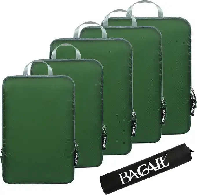 30D ultralight compression packing cubes set with shoe and laundry bags for efficient travel organization.