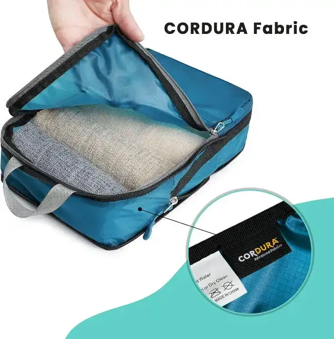 30D ultralight compression packing cubes set with shoe bag and laundry bag for efficient travel organization.