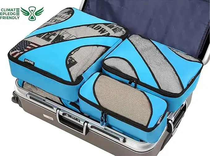 6 set half mesh packing cubes in various sizes for organized travel luggage, perfect for efficient packing and storage.