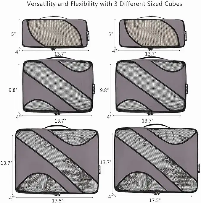 6 set half mesh packing cubes in various sizes for organized travel luggage, perfect for efficient packing and space-saving.