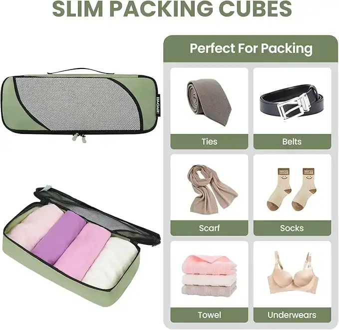 Half mesh packing cubes set of 6 in various sizes for efficient travel luggage organization and packing.