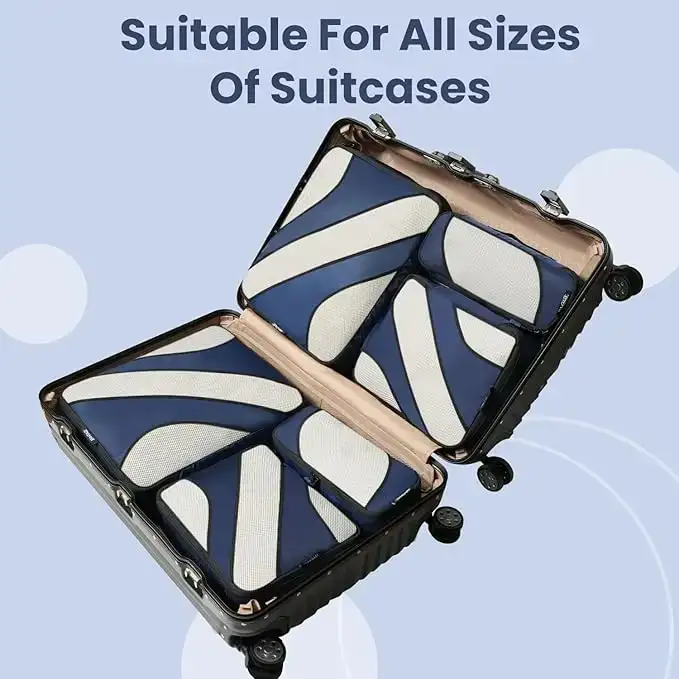 6 set half mesh packing cubes in various sizes for organized travel luggage, ideal for efficient packing and storage.