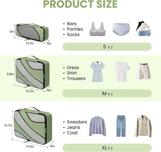 6 set half mesh packing cubes in various sizes for organized travel luggage, perfect for efficient packing and storage.
