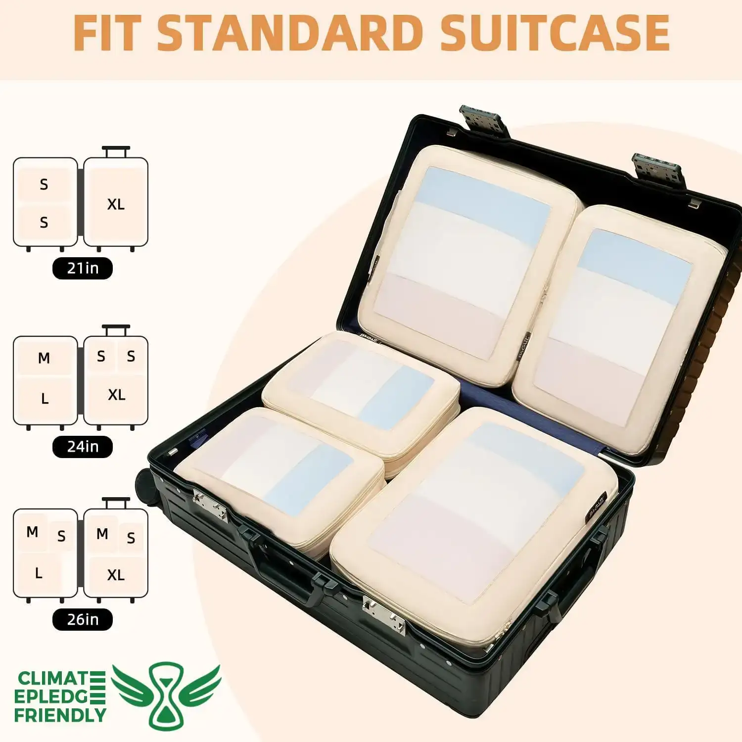 BAGAIL 6 Set Square Mesh Compression Packing Cubes for travel organization and space-saving storage.