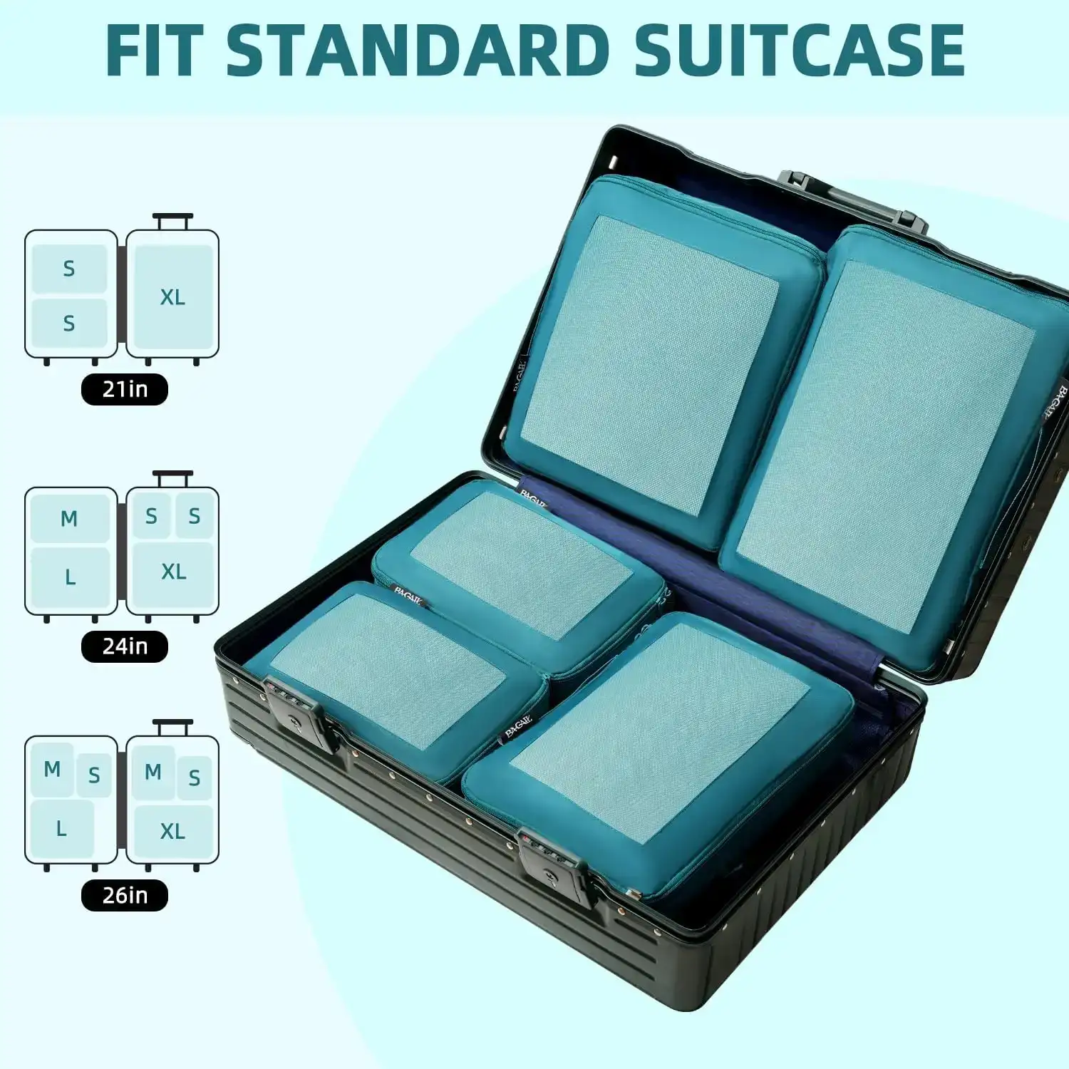 BAGAIL 6/8 Set Square Mesh Compression Packing Cubes for travel organization and space-saving efficiency.