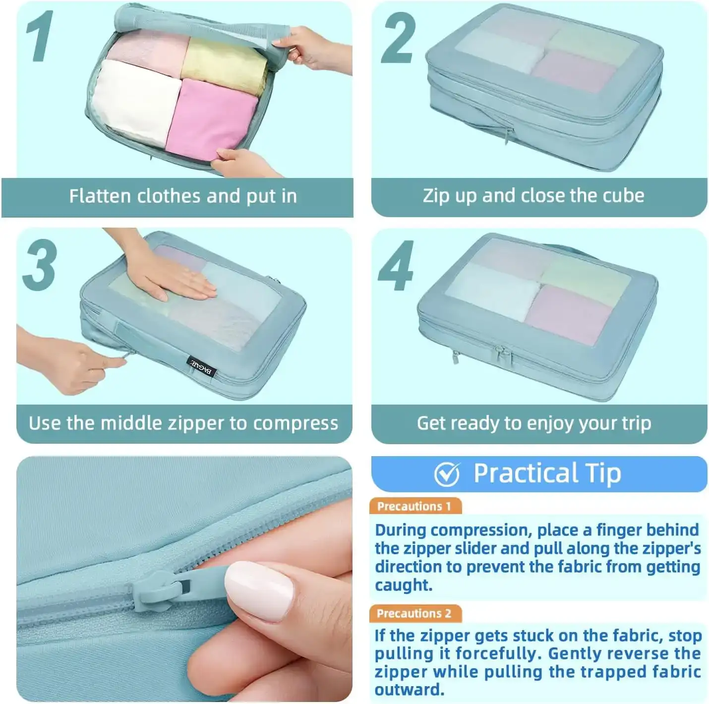 BAGAIL 6/8 Set Square Mesh Compression Packing Cubes for travel organization and space-saving.