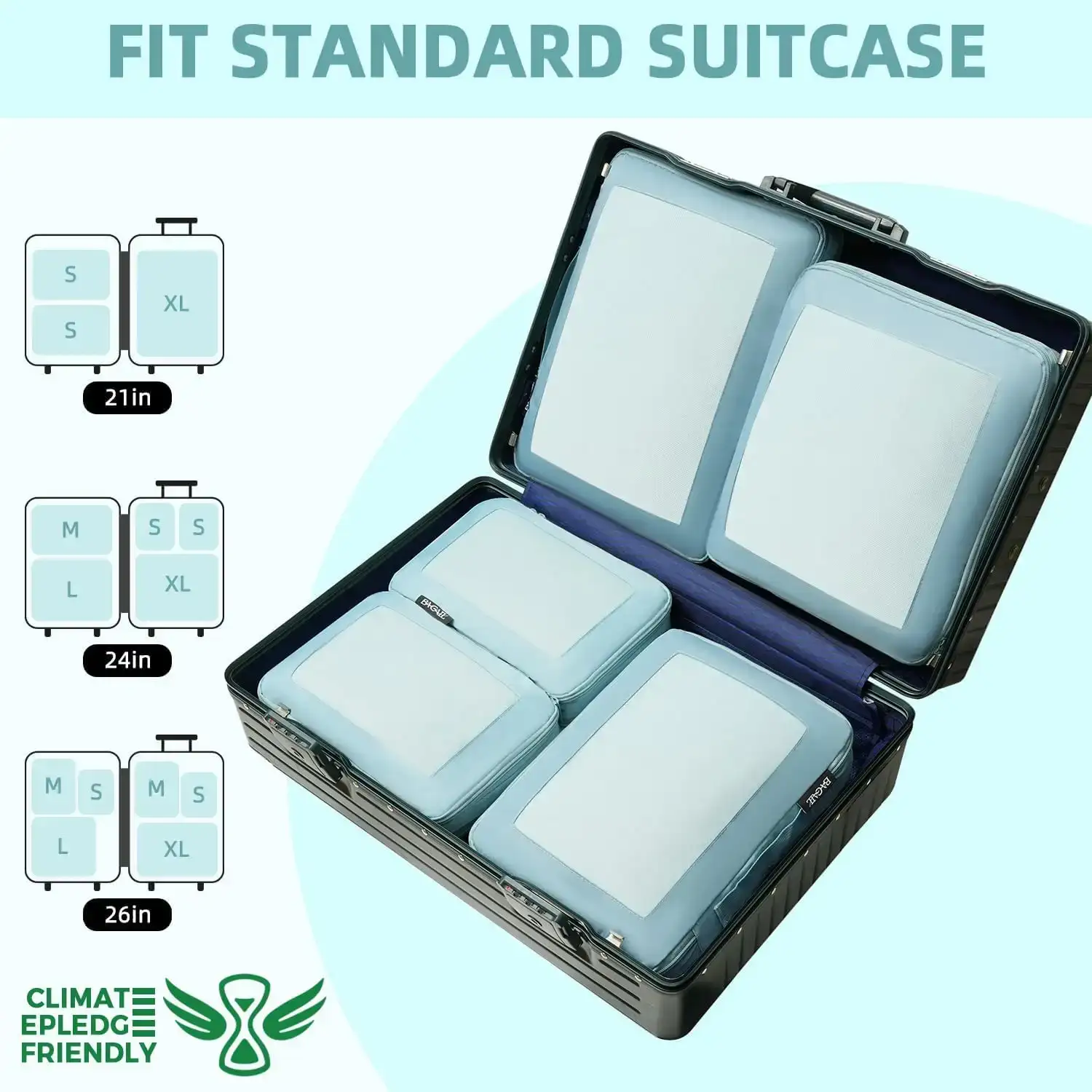 BAGAIL square mesh compression packing cubes set, 6 or 8 pieces, ideal for travel organization and space-saving.